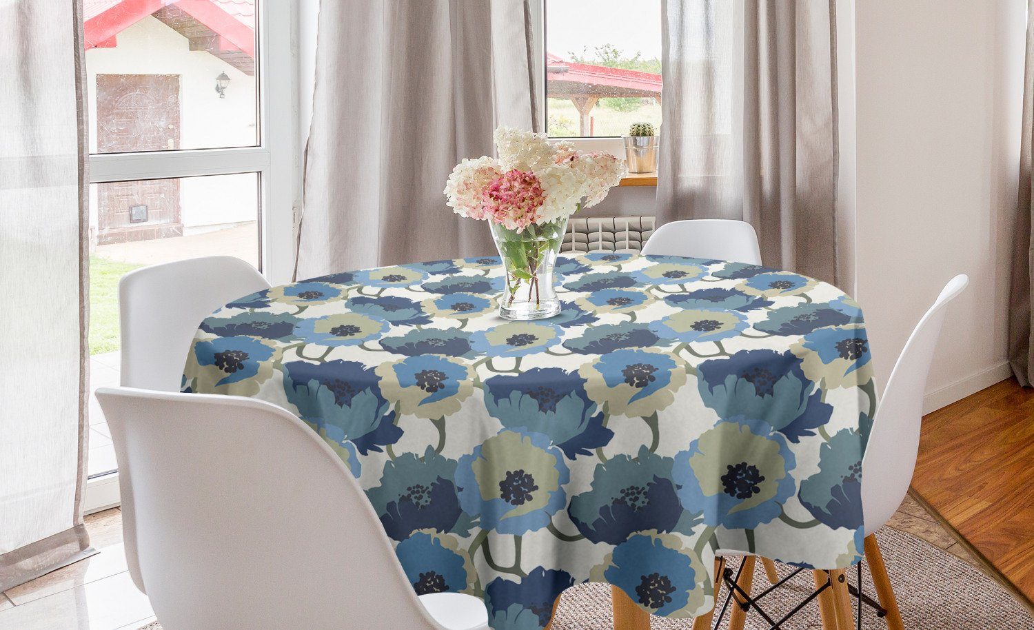 Abakuhaus Tischdecke Kreis Tischdecke Abdeckung für Esszimmer Küche Dekoration, Blumen Blühender grafisches Muster