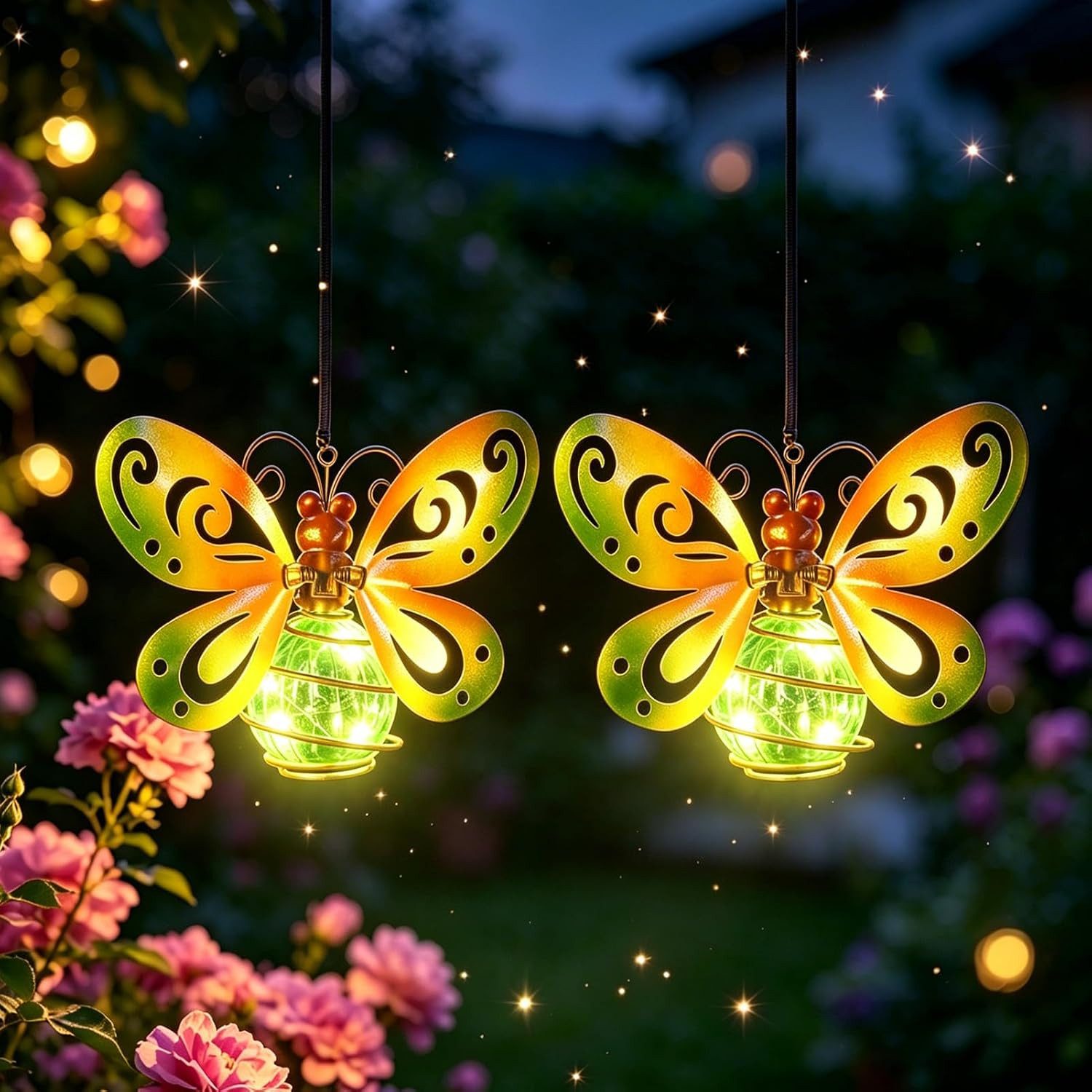 FELIXLEO LED Solarleuchte Solarlampe Schmetterling Hängend 2 Stück LED Deko Wasserdicht