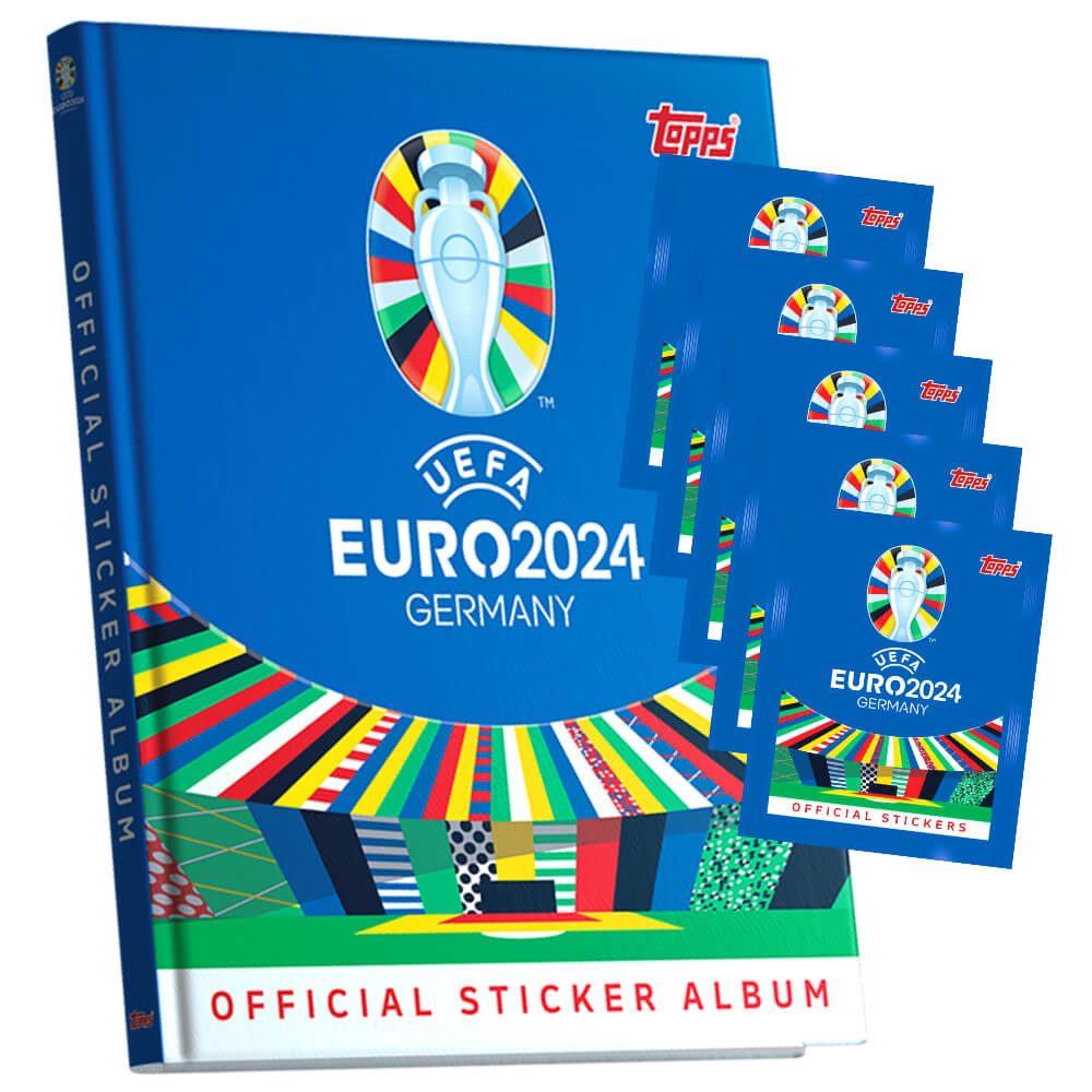Topps Sticker Topps UEFA EURO 2024 Sticker - Fußball EM Sammelsticker - 1 Hardcover, (Set), UEFA EURO 2024 Sticker - 1 Hardcover Album + 5 Tüten