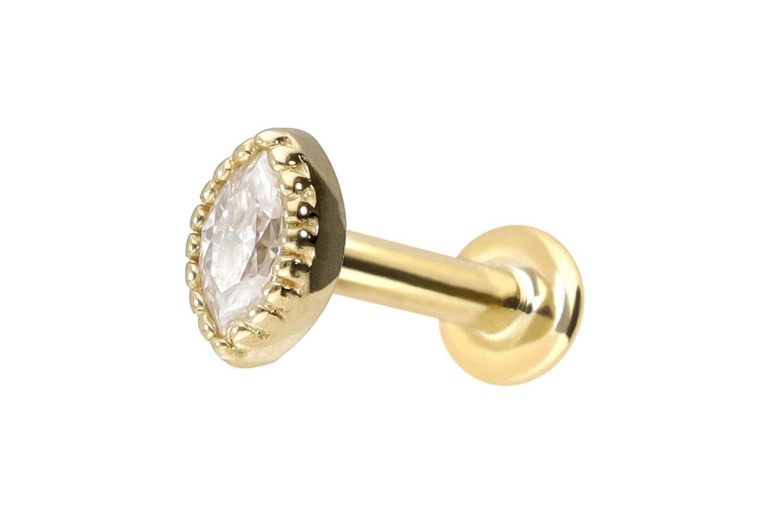 Piercing-Set 14 Karat Gold Labret mit Push Fit MOISSANIT-OVAL