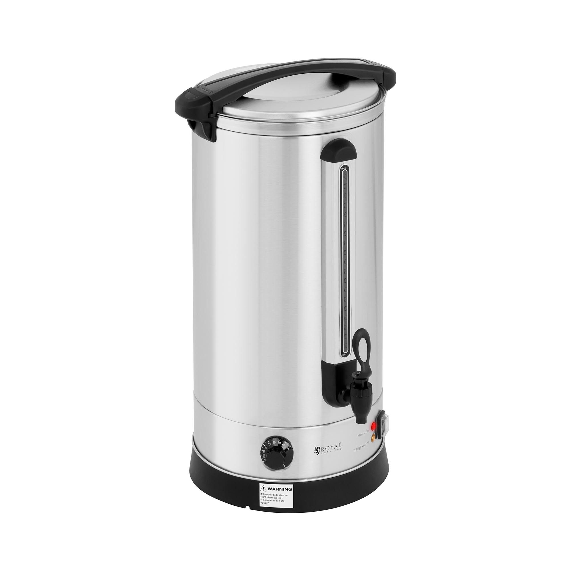Royal Catering Heißwasserspender 23,5 L Wasserkocher Edelstahl Doppelwandig Ablasshahn 30-110°C Gastro, 2500 W, verschiedene Größen