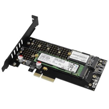AXAGON PCIe-3.0-x4-Adapter, 1x M.2-NVMe, 1x M.2-SATA, Modulkarte, Aktive Kühlung, inkl. Low-Profile Slotblech