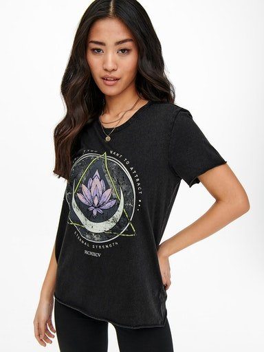 ONLLUCY Black unterschiedlich ONLY S/S print TOP LOTUS REG bedruckt Rundhalsshirt JRS NOOS