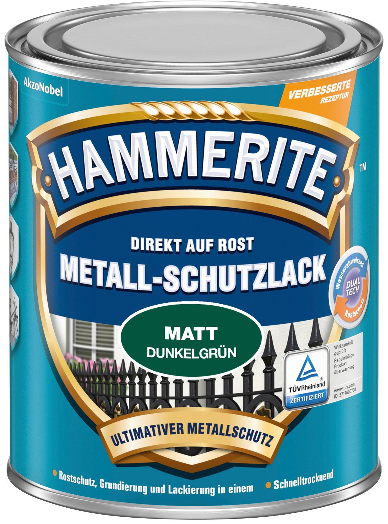 Hammerite  Metallschutzlack 0,75 matt, ROST, Liter Dunkelgrün AUF DIREKT Matt