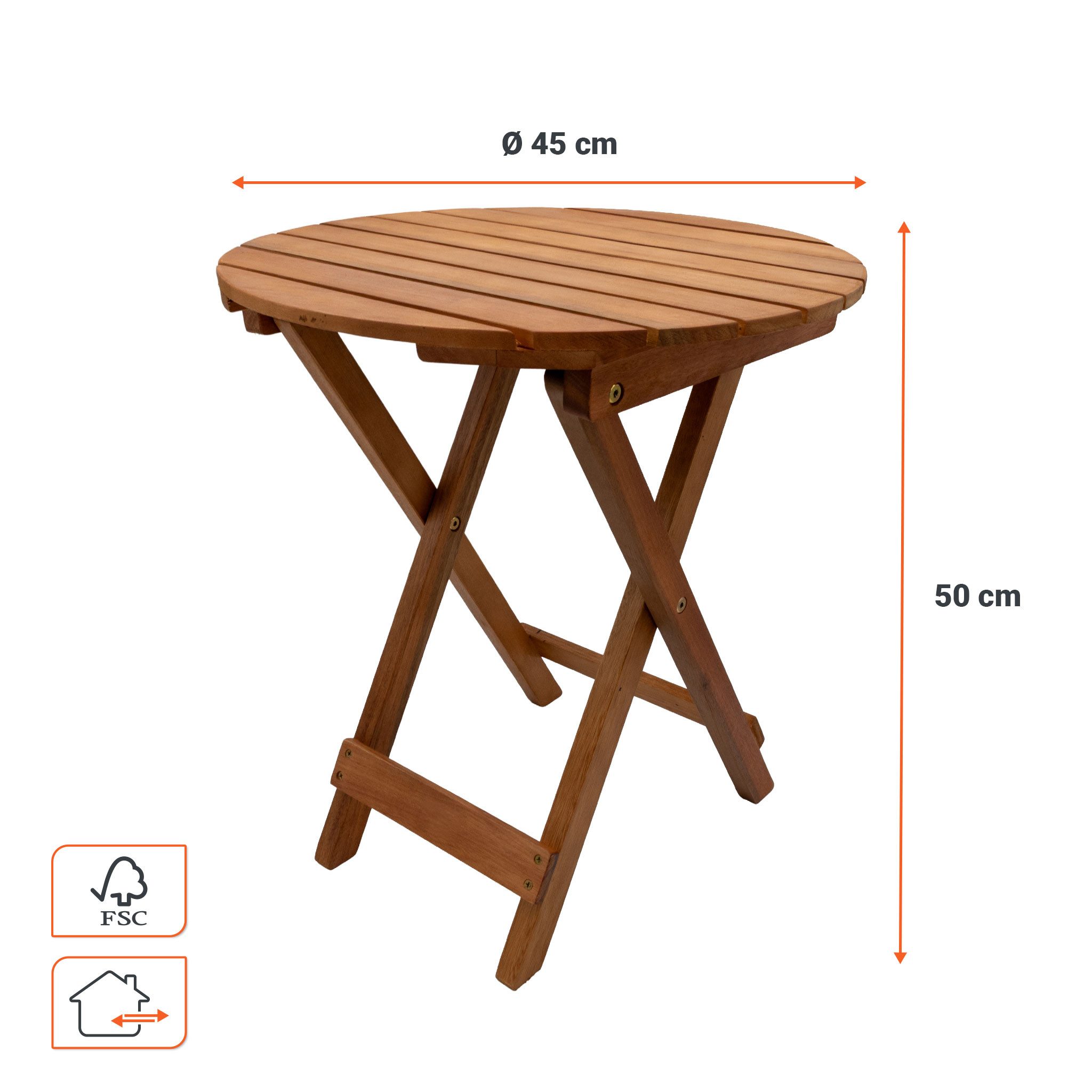 Spetebo Klapptisch Eukalyptus Gartentisch rund - 50 x 45 cm (Packung, 1-St., einzelner Klapptisch), Gartentisch Beistelltisch Klapptisch Eukalyptus