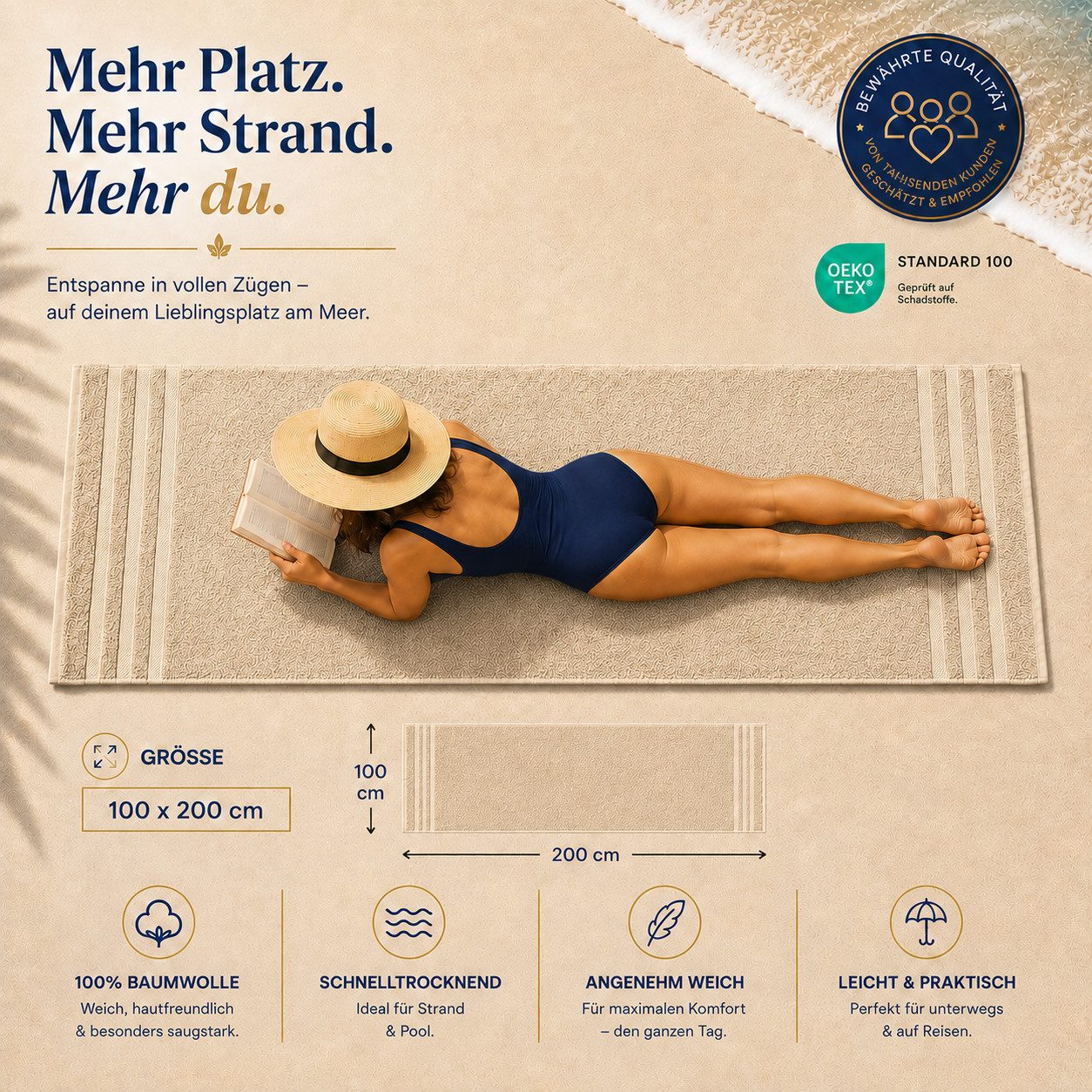 Komfortec Saunatuch 100x200 Extra Große XXL Premium Saunatuch, Unifarben (1-St), extra Große XXL, Schnelltrocknend, Frottee, Weich, Baumwolle