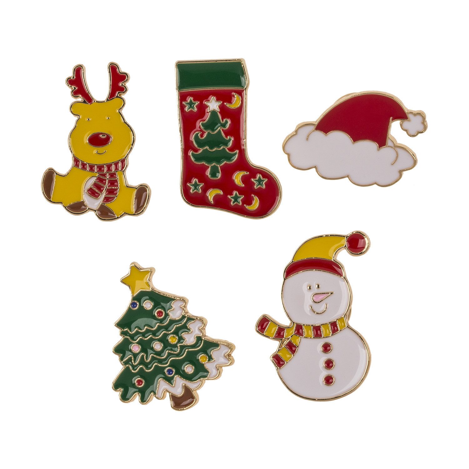 Out of the Blue Button Weihnachts Ansteckbutton niedliche X Mas Anstecker aus Metall im 5er
