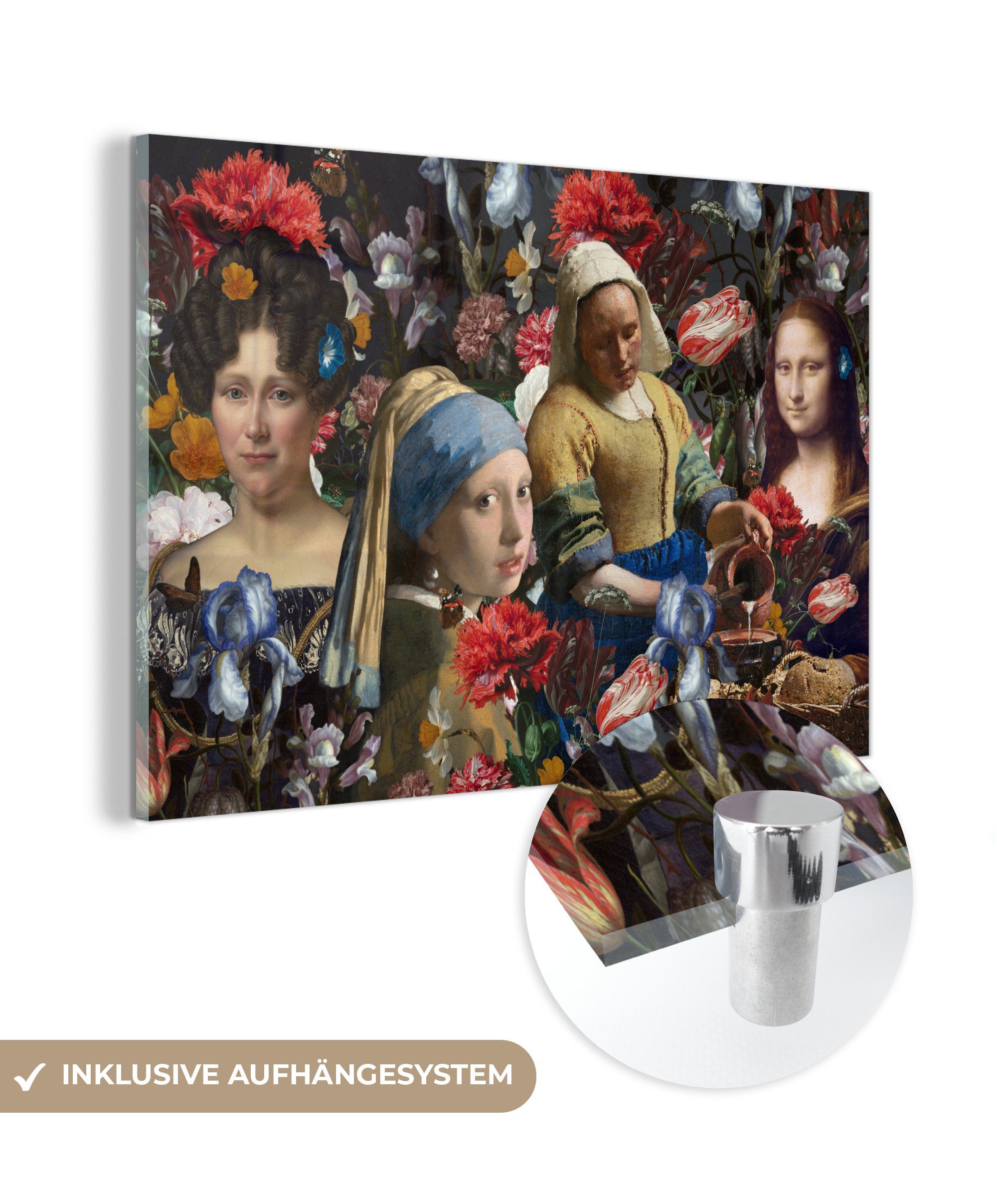 MuchoWow Acrylglasbild Collage - Malerei - Alte Meister - Blumen, (1 St), Acrylglasbilder Wohnzimmer & Schlafzimmer bunt