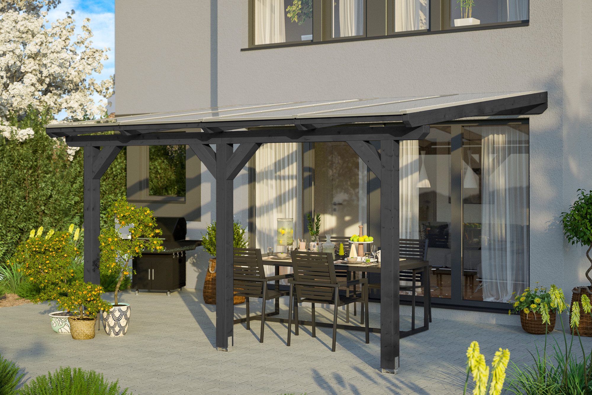 Skanholz Terrassendach Bormio, BxT: 434x400 cm, Bedachung Doppelstegplatten