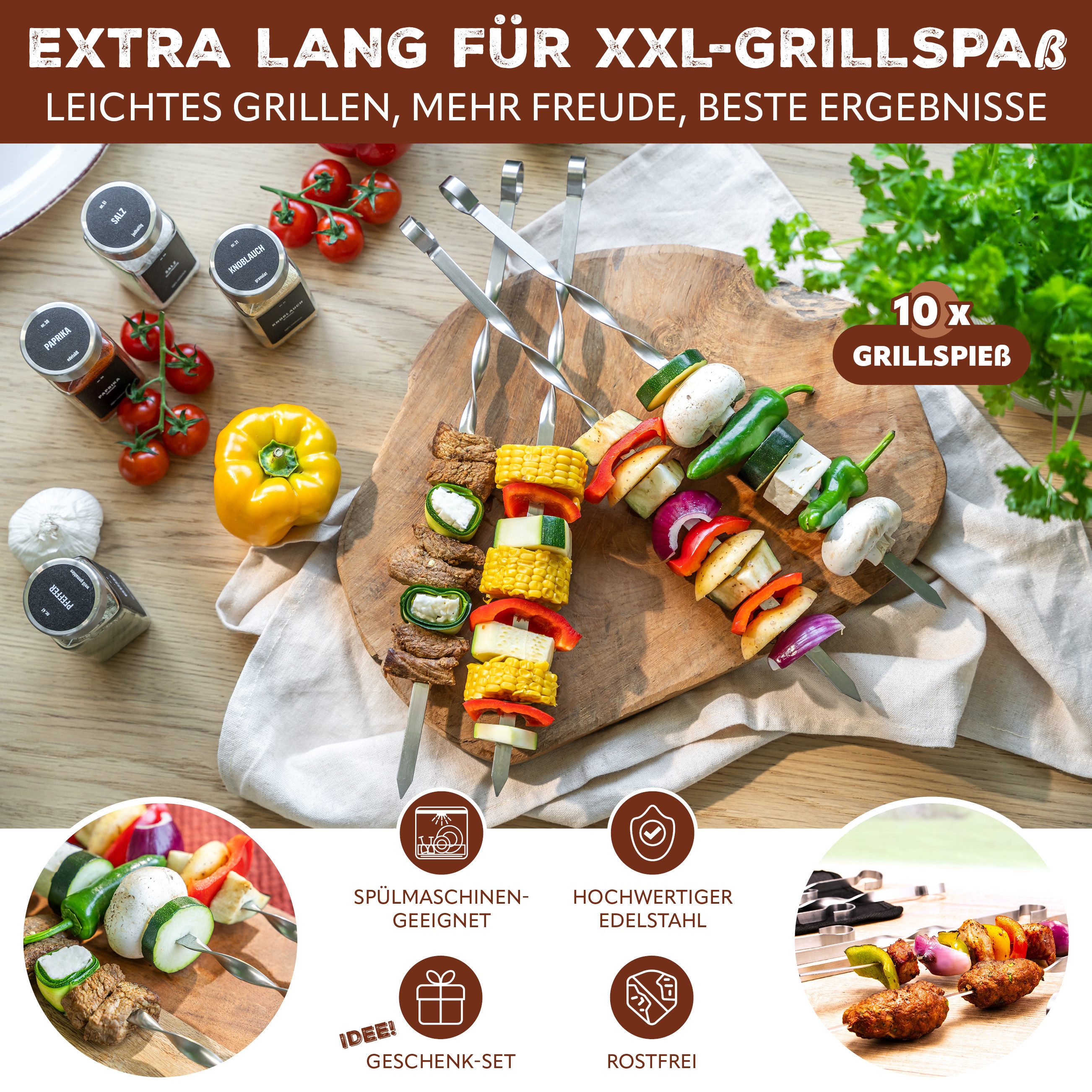bremermann Grillspieß Grillspieße 10er Set, inkl. Aufbewahrungstasche // Edelstahl, 39 cm (10-St), inkl. 100 % Polyester-Tasche – Bild 2 von 5