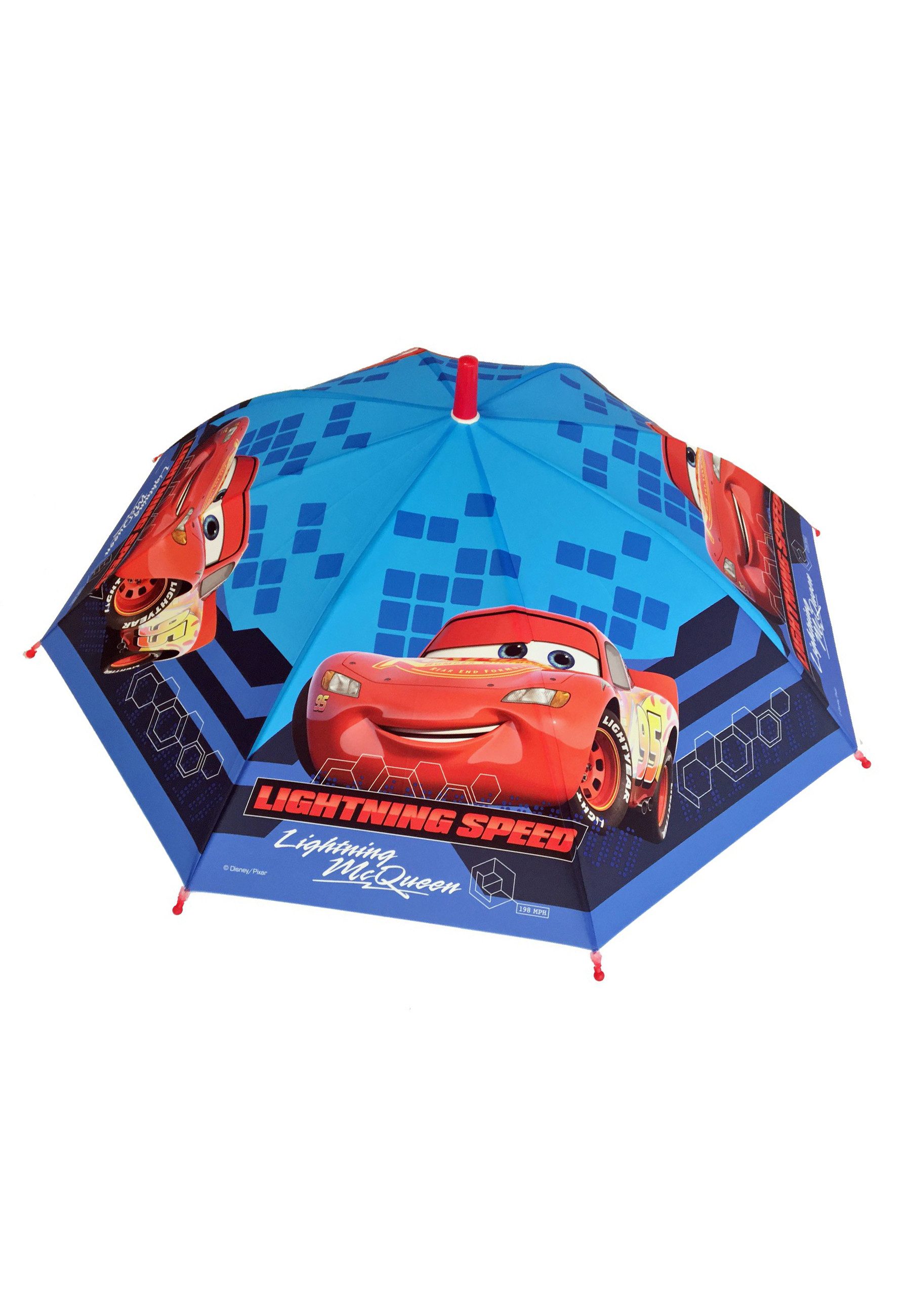 Disney Cars Stockregenschirm Kinder Regenschirm blau mit Lightning McQueen Motiv 65 cm, windfest