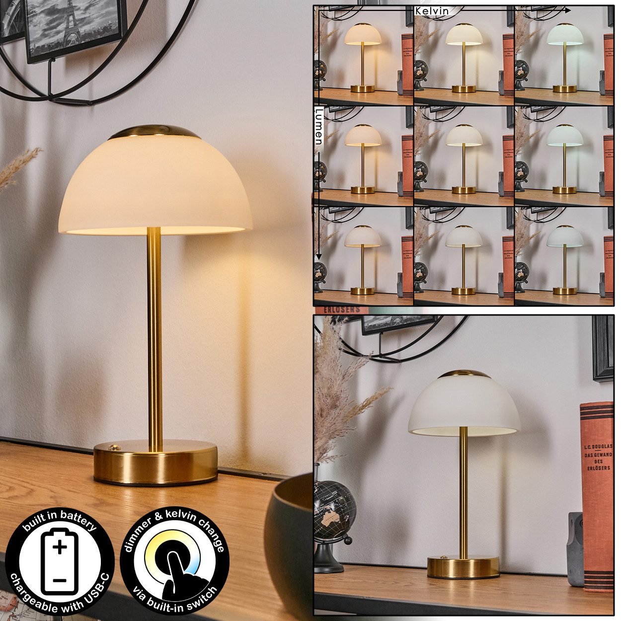 hofstein Tischleuchte dimmbare Tischlampe aus Metall/Glas günstig online kaufen