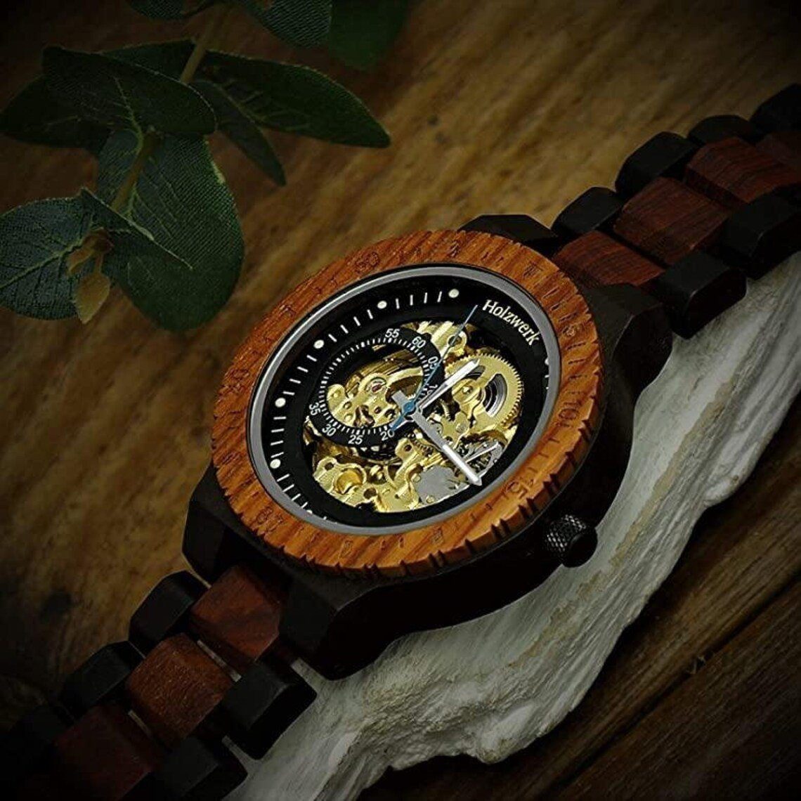 Holzwerk Mechanische Uhr Herren Automatik Holz Armband Uhr, (inklusive Armbandkürzer), Holz Unikate, ideal auch als Geschenk, mechanisches Uhrwerk