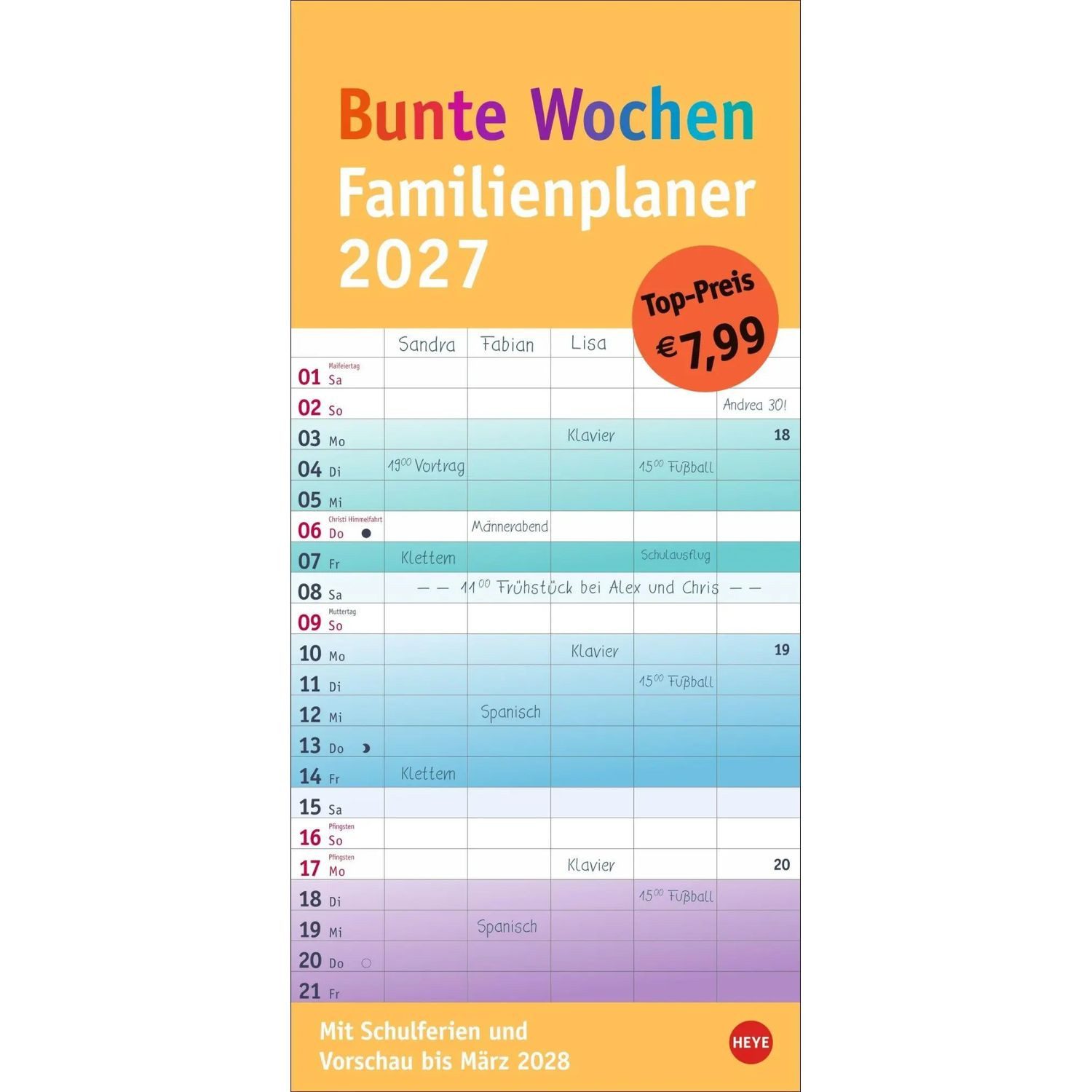 HEYE Wandkalender Bunte Wochen Familienplaner 2027