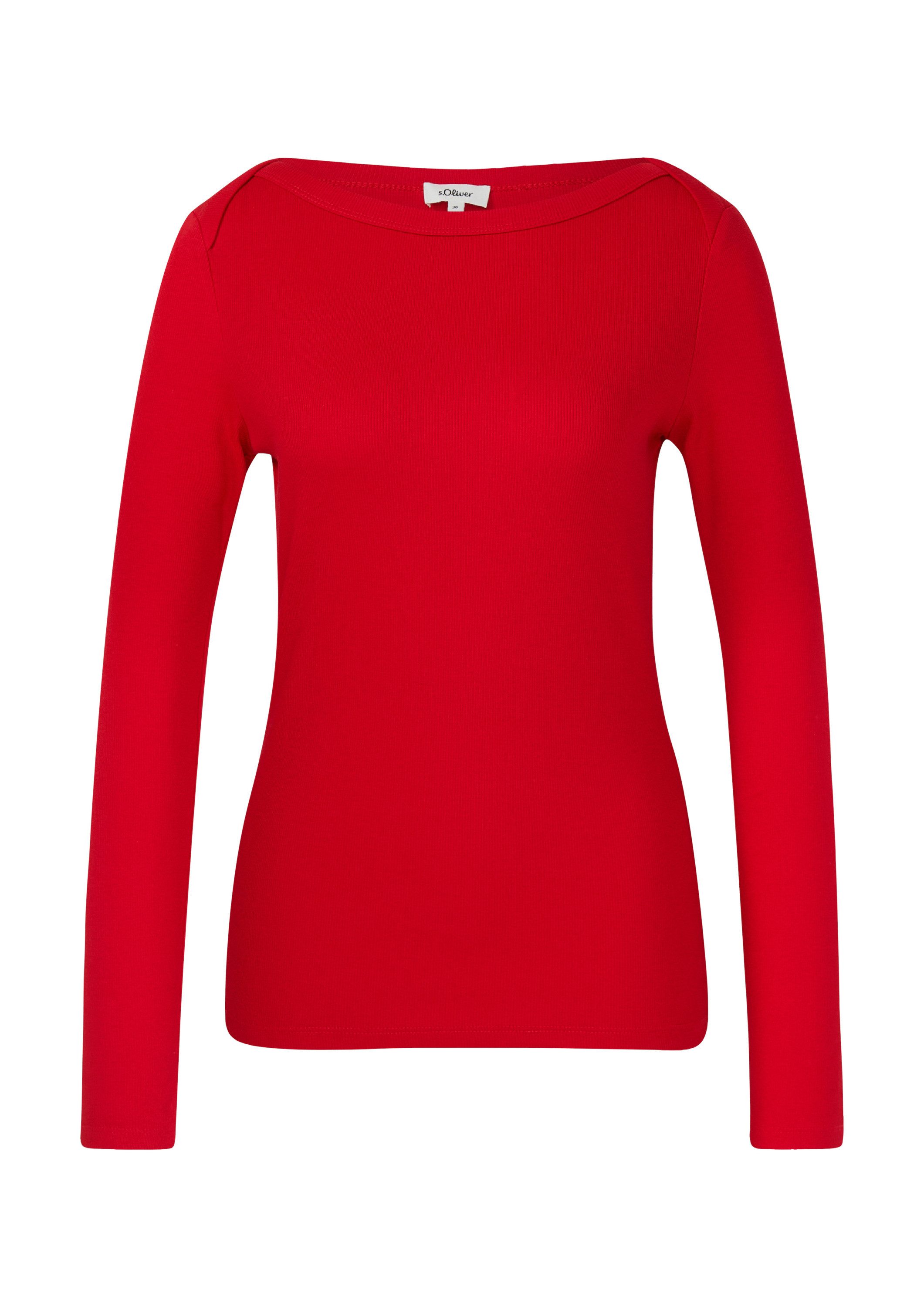s.Oliver Langarmshirt T-Shirt Geripptes Langarmshirt mit U-Boot-Ausschnitt