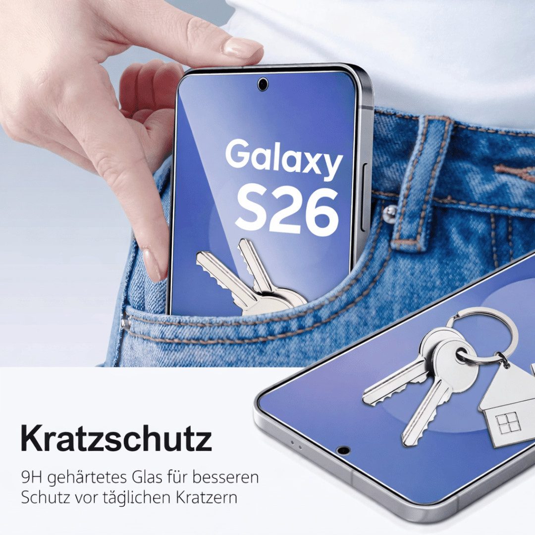 SmartUP Displayschutzglas 2X Schutzglas für Samsung Galaxy S26 Display Kamera Panzerglas Full 9H für Samsung Galaxy S26, 4 Stück, Rundumschutz, passgenaue Verar – Bild 4 von 5