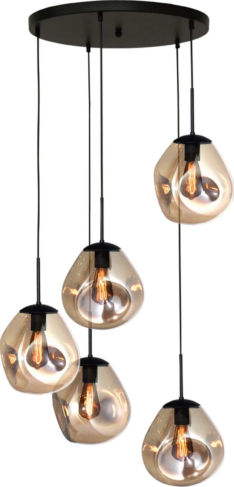 masterlight Pendelleuchte Hängelampe Hängeleuchte Lava 5-flammig Glas Gold 60x60cm, ohne Leuchtmittel, Lichtfarbe ist abhängig vom Leuchtmittel, exklusiv und handgefertigt