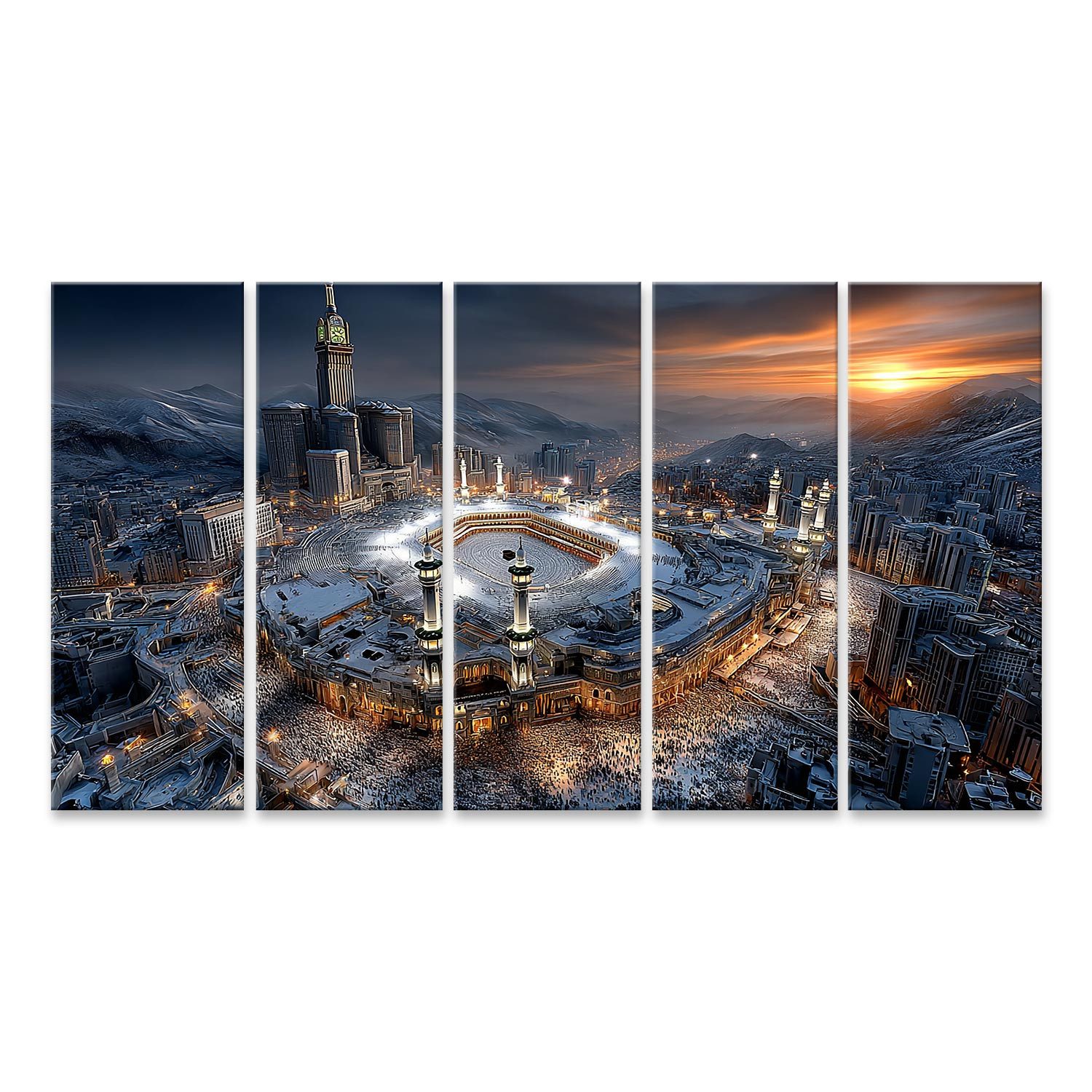 islandburner Leinwandbild Luftaufnahme der Kaaba in Mekka bei Sonnenuntergang - 5-teilig XXL