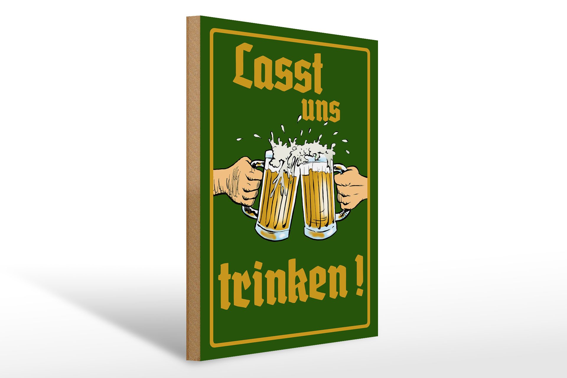 Holzbild 30x40cm Bier lasst uns trinken Gläser