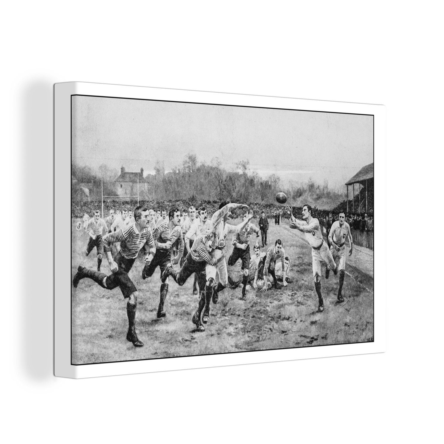 OneMillionCanvasses® Leinwandbild Eine antike Illustration von Rugby, (1 St), Wandbild Leinwandbilder, Aufhängefertig, Wanddeko, 30x20 cm