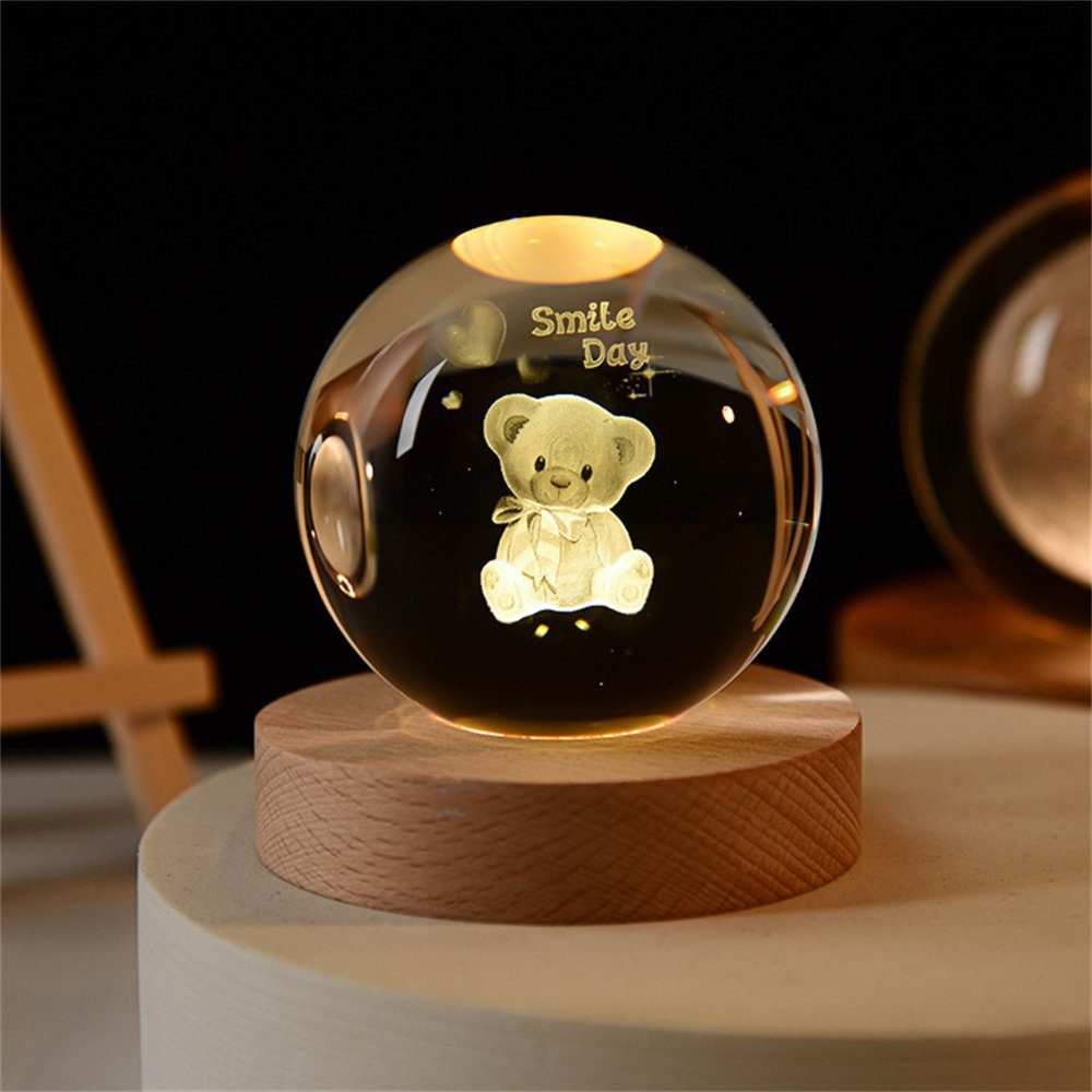 Nachtlicht Desktop planet LED 3d Kristall Cartoon-Bär DAYUT Nachtlicht 6cm Dekoration kugel Kristall