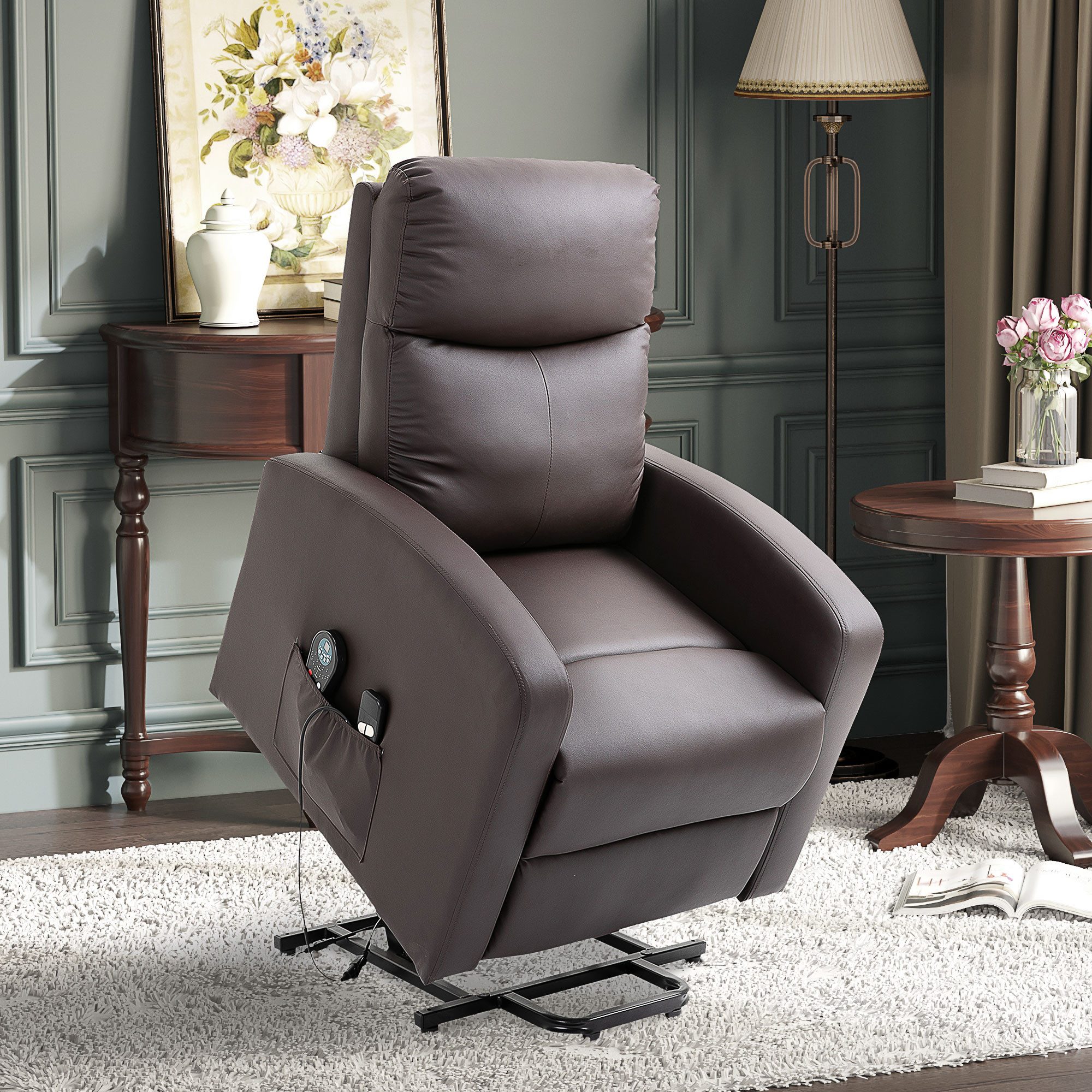HOMCOM Massagesessel Relaxsessel mit Liegefunktion, mit Fernbedienung (Aufstehsessel, 1-St., Fernsehsessel), für Wohnzimmer, Braun