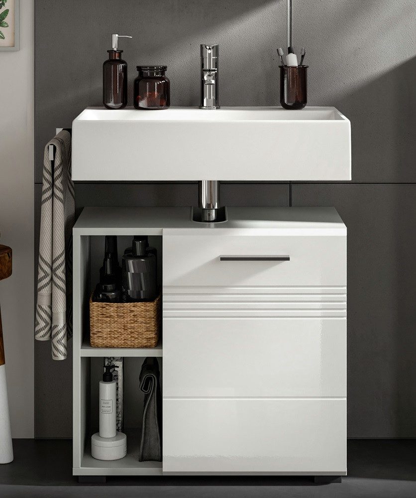 xonox.home Waschbeckenunterschrank Waschtisch Copa mit offener Fächer, hellgrau / weiß Hochglanz (1-St) Badmöbel,Waschbeckenunterschrank,Einzelltyp,Breite 60 cm