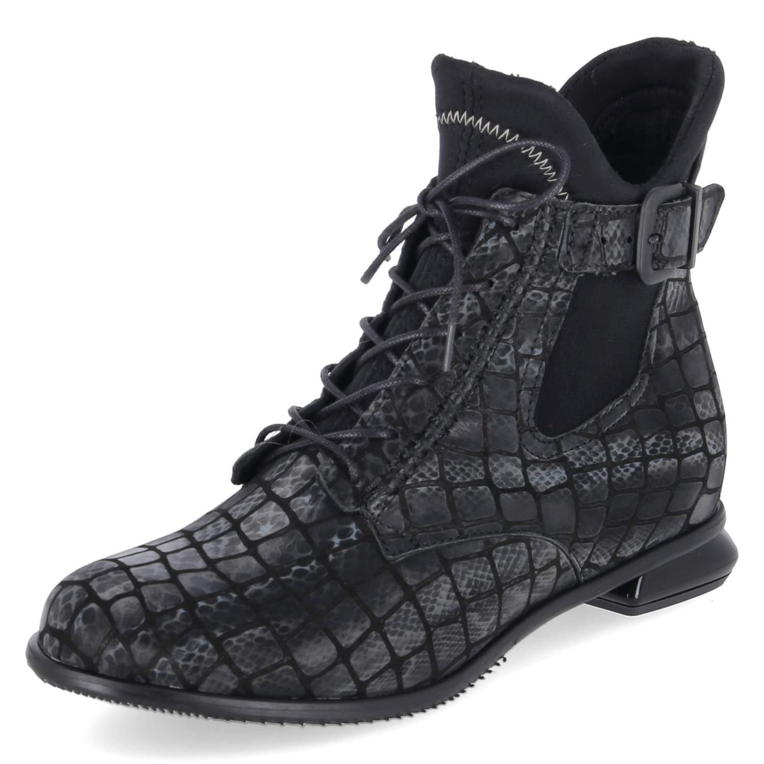Simen Simen 6401A Grau Schwarz Damen Leder grey Schnürstiefel