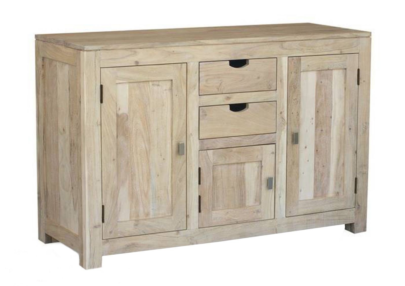 Massivmoebel24 Sideboard NATURE WHITE (Massivholz), Sideboard Akazie 130x45x85 white stone getüncht  NATURE WHITE #86