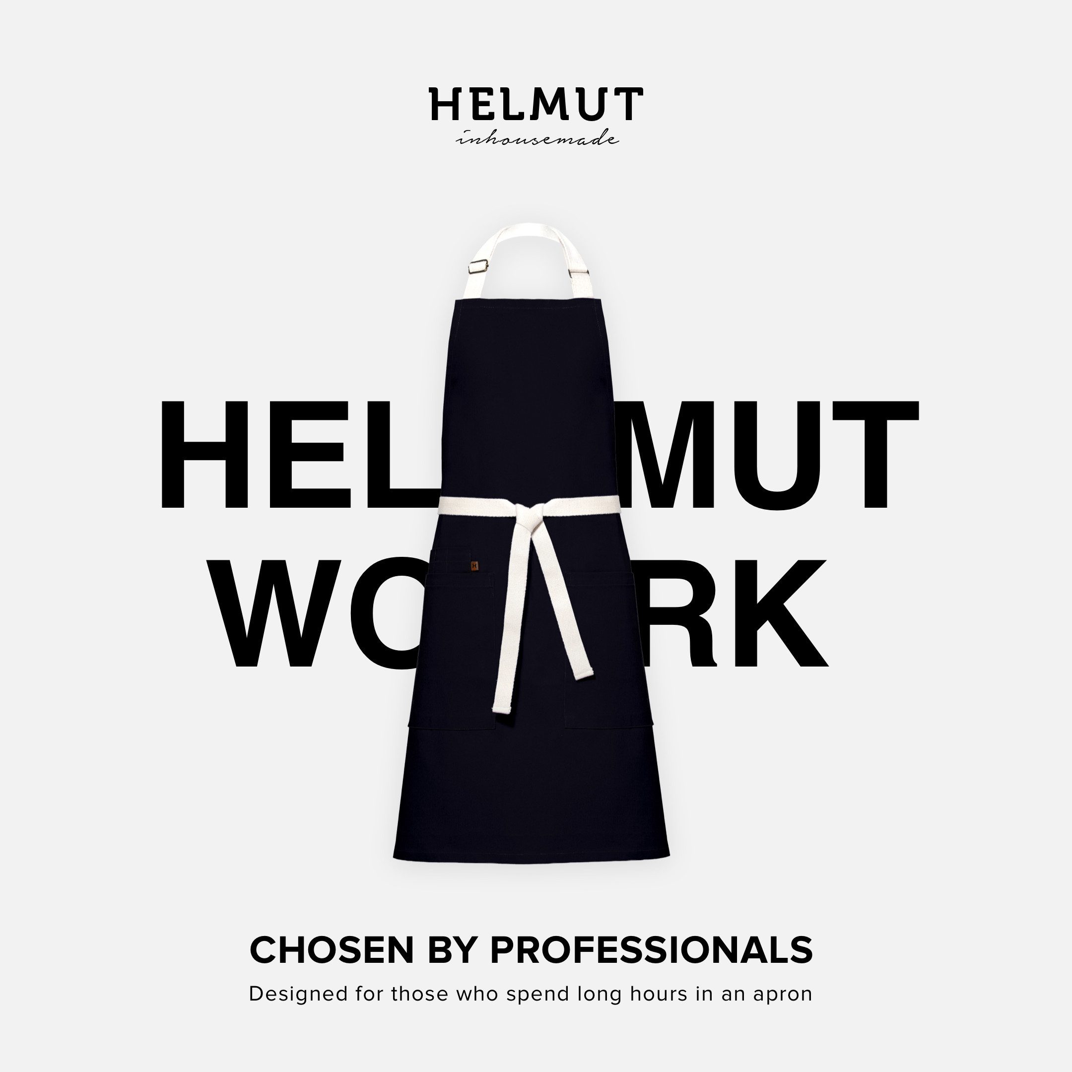 HELMUT Kochschürze Helmut WORK Küchenschürze Premium 100% Baumwolle vegan mit Taschen, (60x80 cm, Profi-Kochschürze für Restaurant Café Gastronomie nachhaltig elegant)