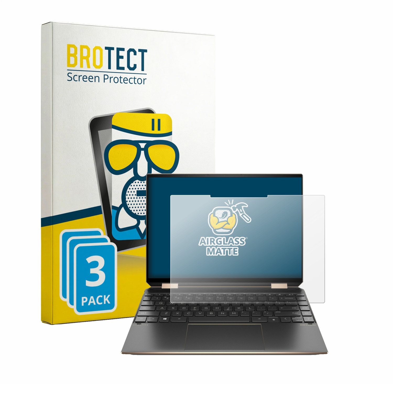 BROTECT Displayschutzglas Folie für HP Spectre x360 2-in-1 14-ef2000 13.5", 3 Stück, Schutzfolie Glas Panzer Display Schutz matt