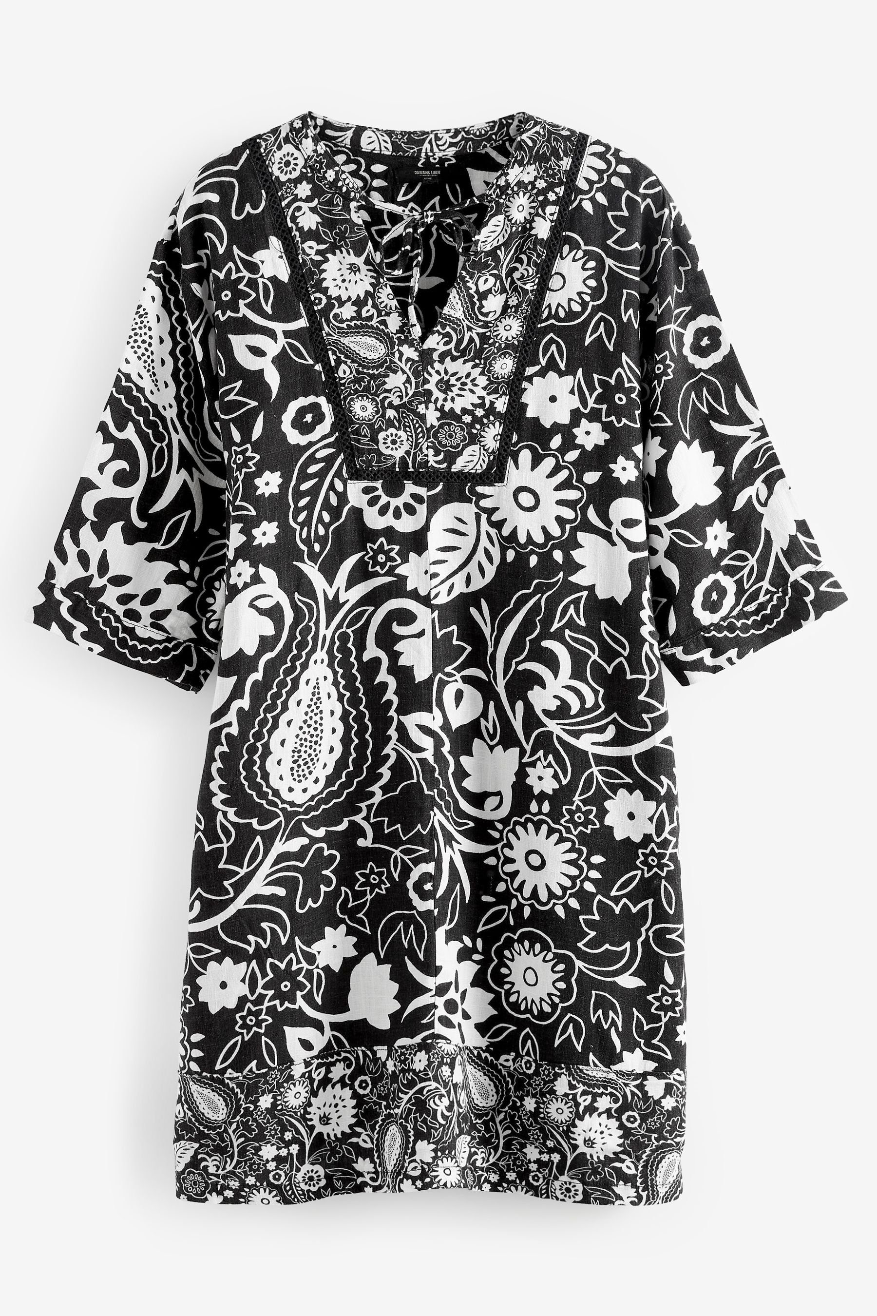 Großer Ausverkauf zu Sonderpreisen Next Sommerkleid Floral Kaftankleid Leinen Print (1-tlg) Black/White mit