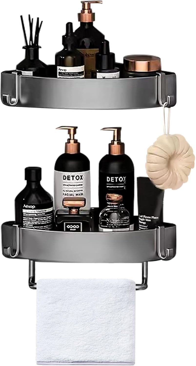 ALKNOT Duschregal Schwarze Duschablage Set ohne Bohren für Bad & Dusche, 2-teilig, 2er Set Duschablage, aximale Stauraumausnutzung, einfache Montage ohne Bohren