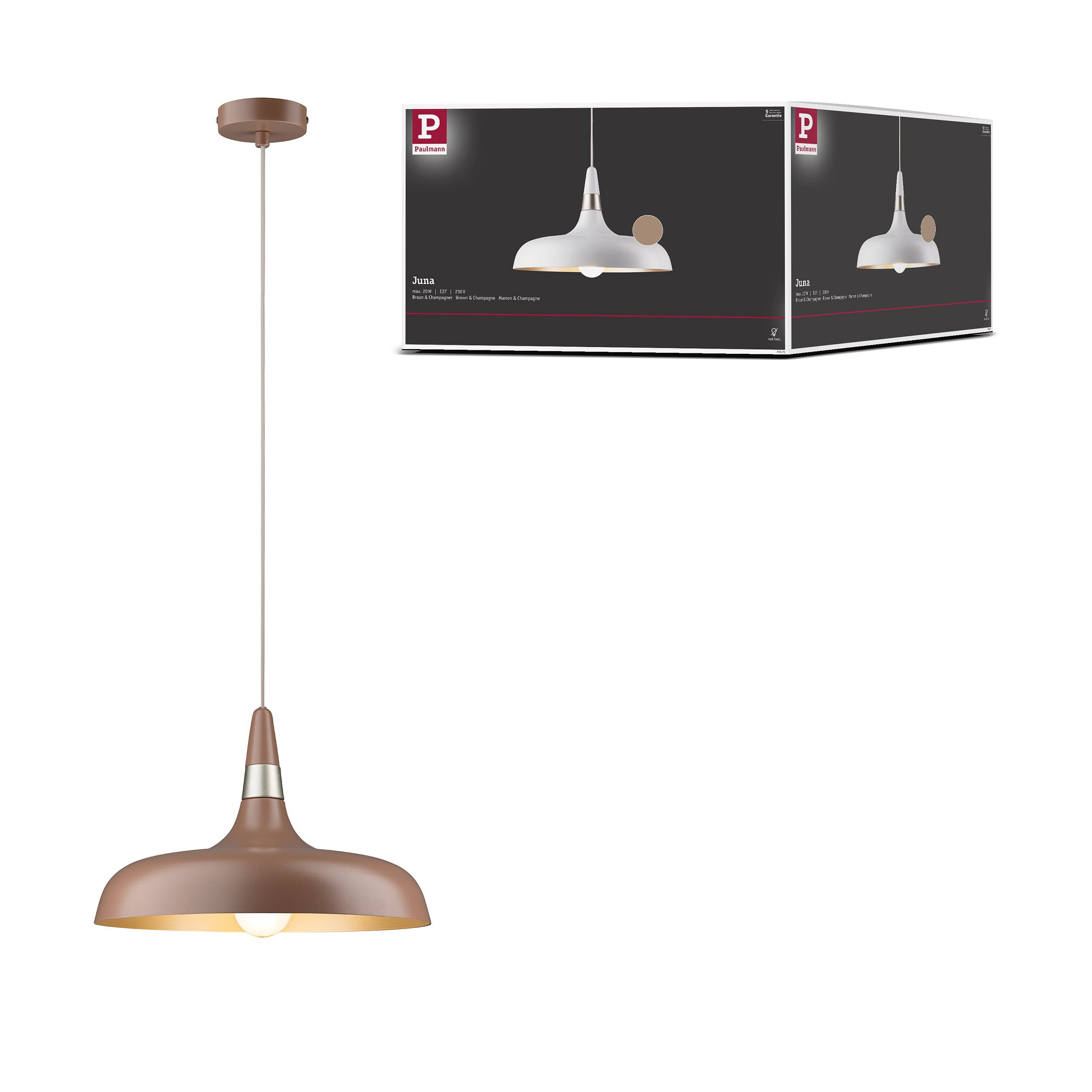 Paulmann Pendelleuchte Pendelleuchte Juna Style E27 max. 20W Nougat dimmbar Metall