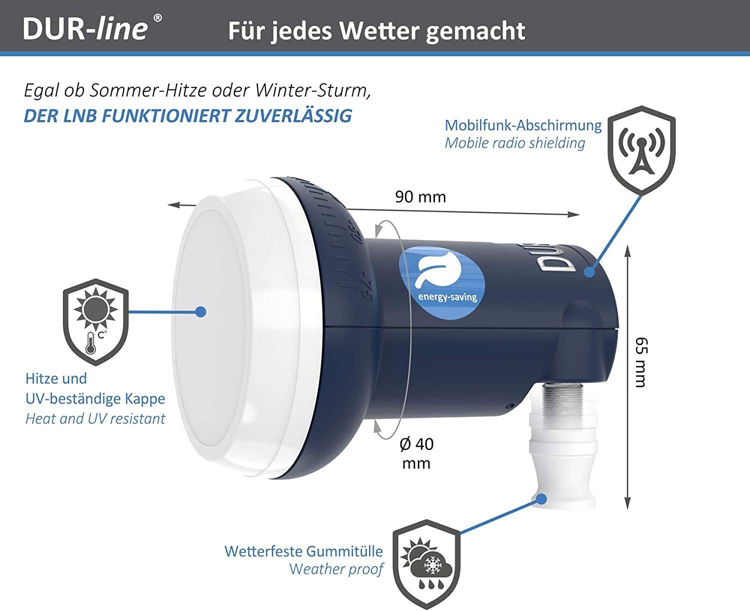 DUR-line DUR-line Blue ECO Single Stromspar-LNB - 1 Teilnehmer - Premium-Qualit Universal-Single-LNB