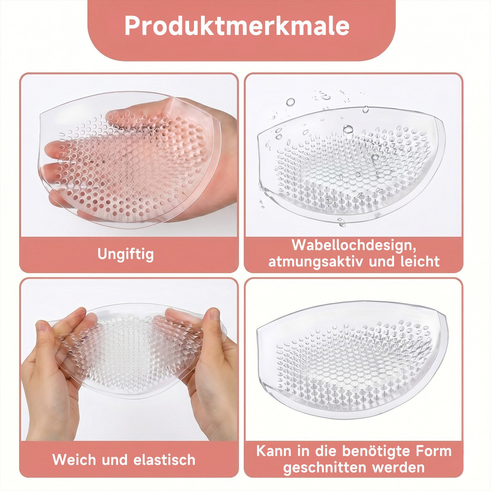 MOPUEA BH-Einlagen 1 Paar Silikon Push Up BH Pad, Push-Up-Einlagen für A- bis C-Becher (Atmungsaktive BH-Einlagen Wiederverwendbare Brustvergrößerer, 1 Paar), W – Bild 4 von 5