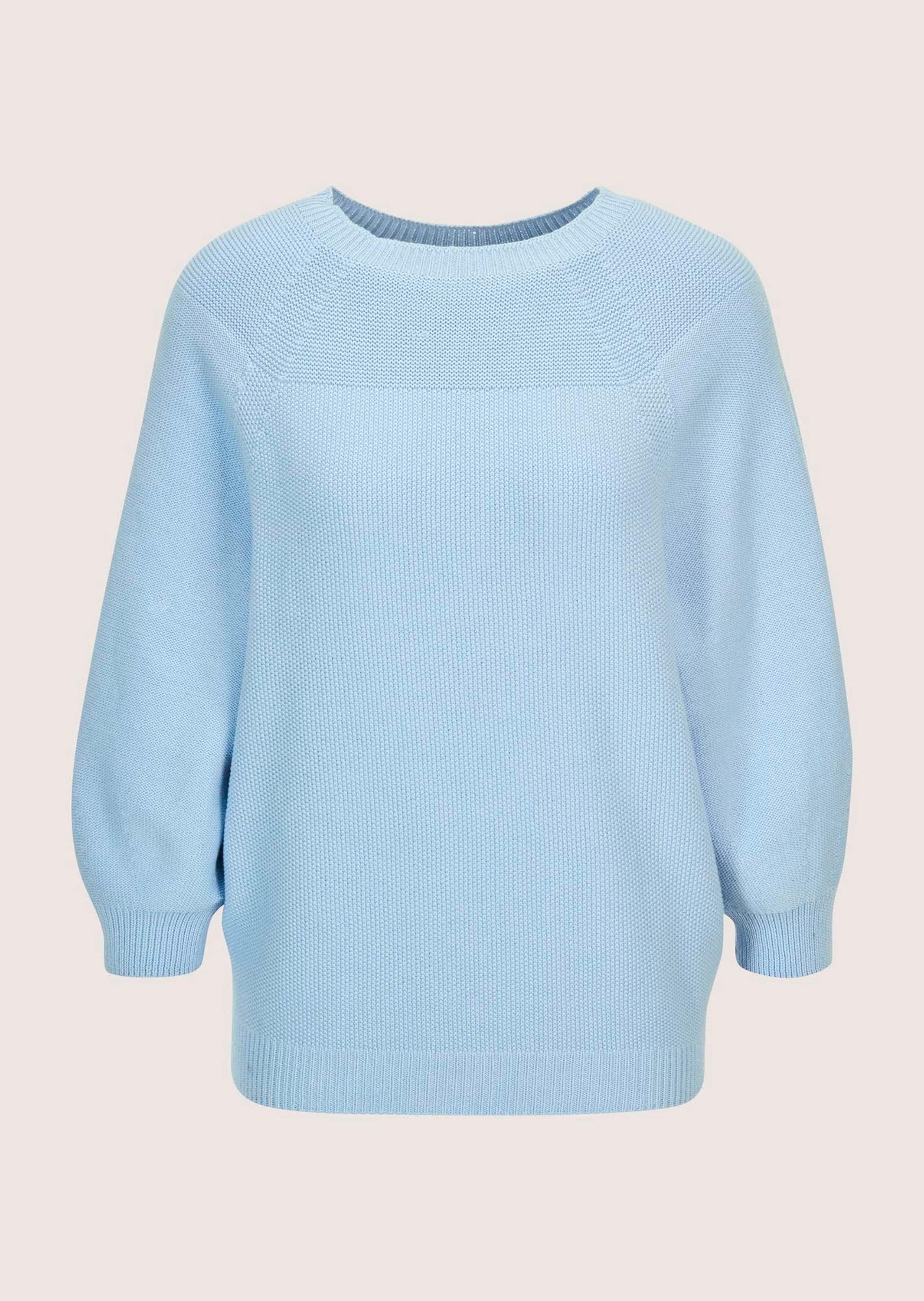 MADELEINE Strickpullover Zeitloser Baumwollpullover mit Perlfang-Muster Herbstpullover mit 3/4-Ärmeln und Rundhals