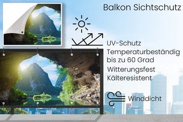 MuchoWow Balkonsichtschutz Wasser - Höhle - Sonne - Natur - Pflanzen (1-St) Balkonbanner, Sichtschutz für den Balkon, Robustes und wetterfest