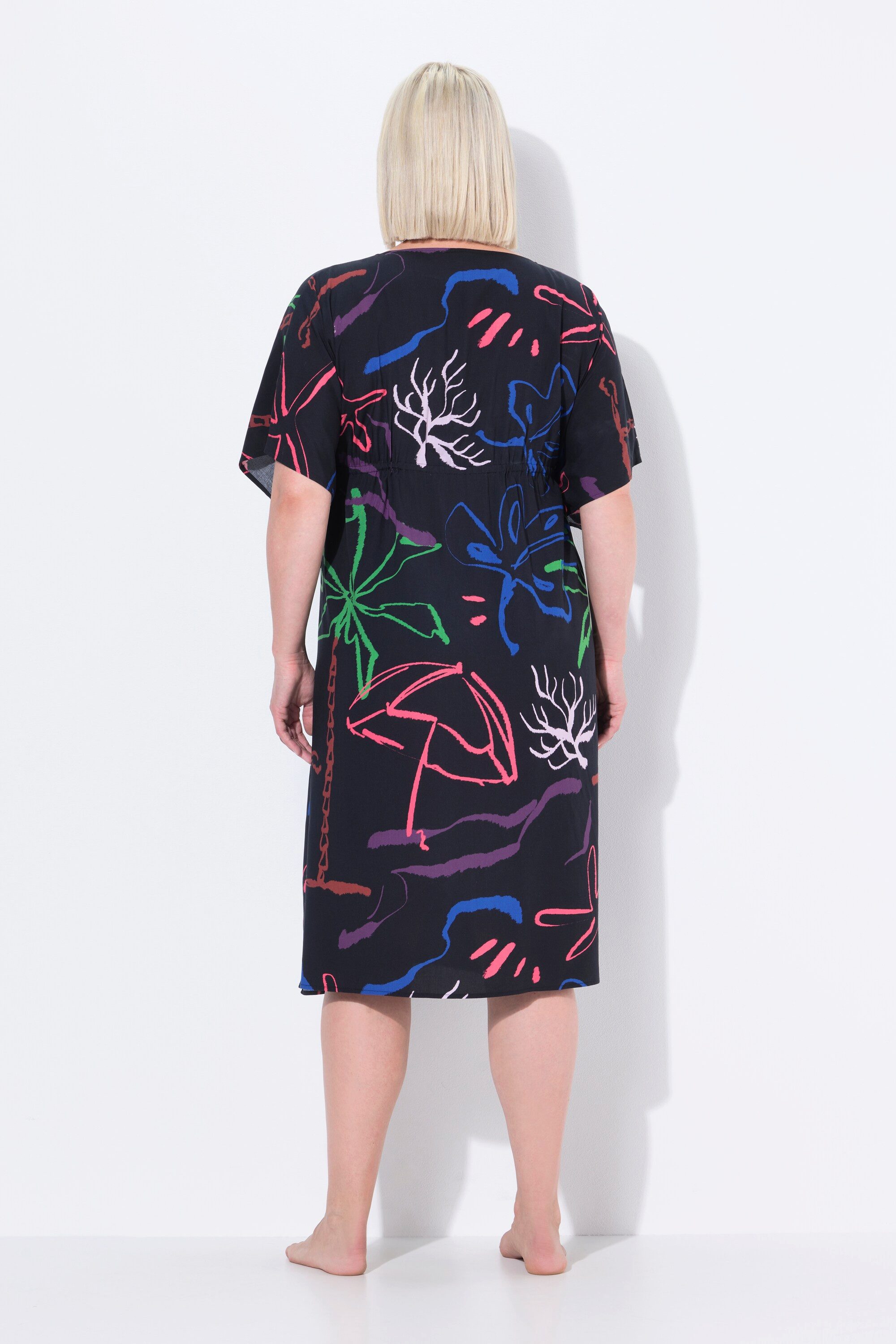 Ulla Popken Strandkleid Kaftan Strandmuster V-Ausschnitt Halbarm