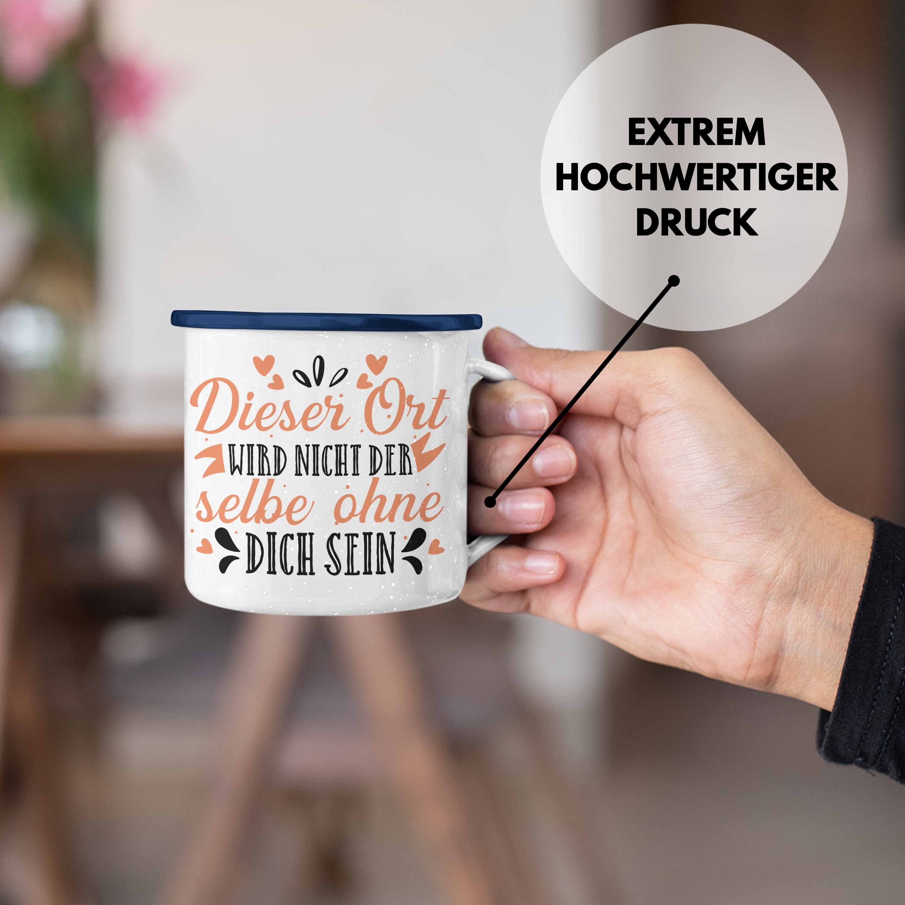 Geschenk - Thermotasse Jobwechsel Trendation der Tasse - Emaille Dieser Ort Sprüche Trendation Abschiedsgeschenk Selbe Wird Kollegin nicht Dich Lustig Blau Kollege Ohne Sein