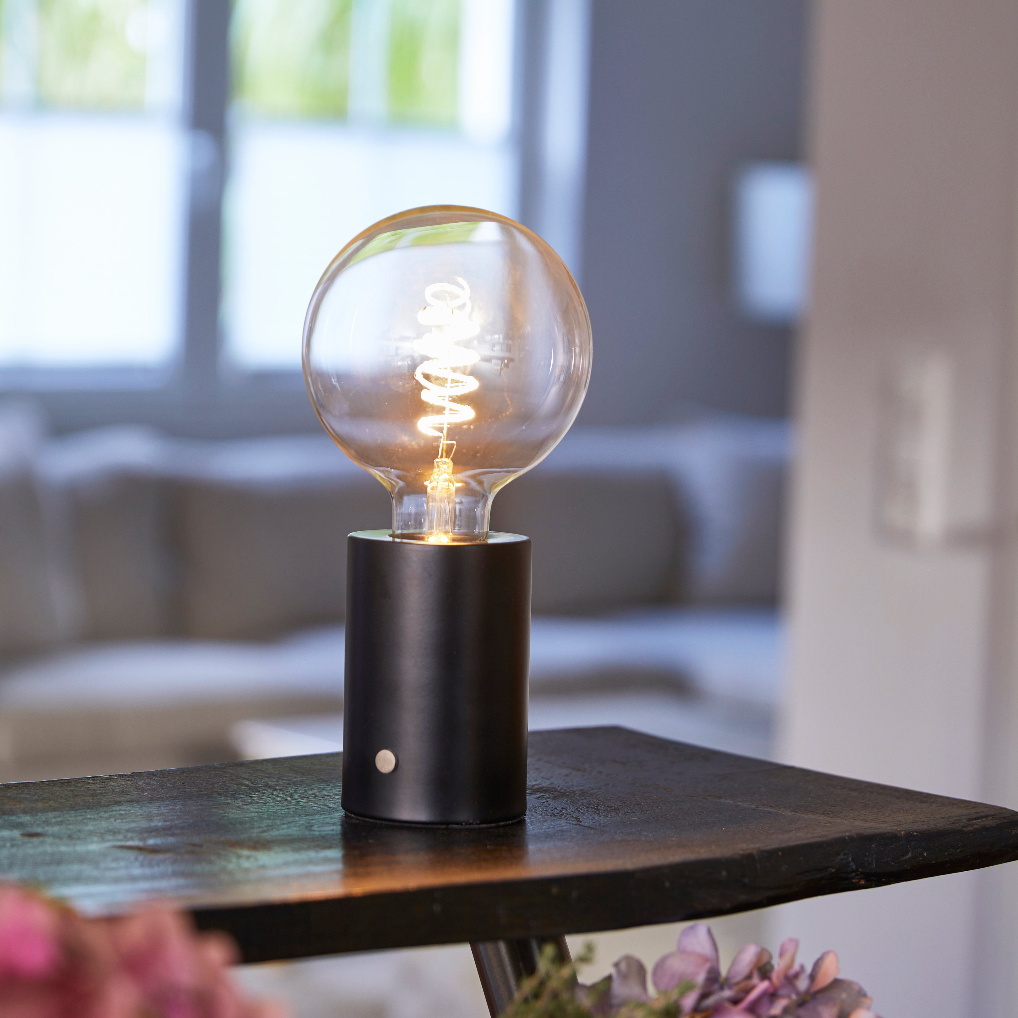 Tischleuchte Schwarz-Matt Northpoint LED Glühbirne Edison mit Akku Nachttischlampe Tischlampe Glühdraht