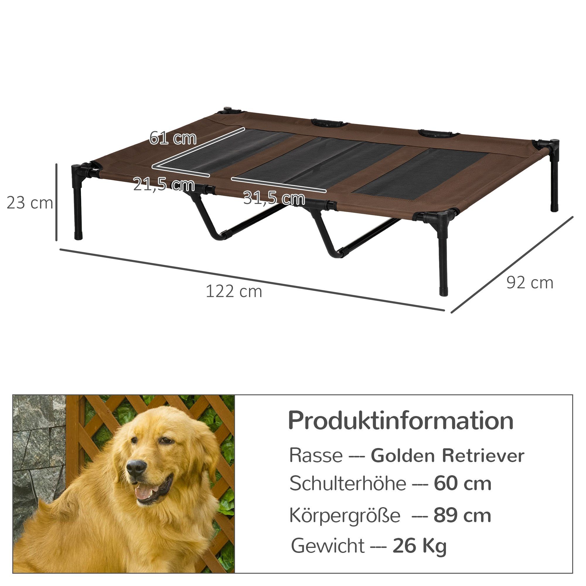 PawHut Tierbett Katzenbett, Outdoor, Haustierbett, Haustierliege, Oxford, Texteline-Stoff, für Garten, Balkon, Kaffee