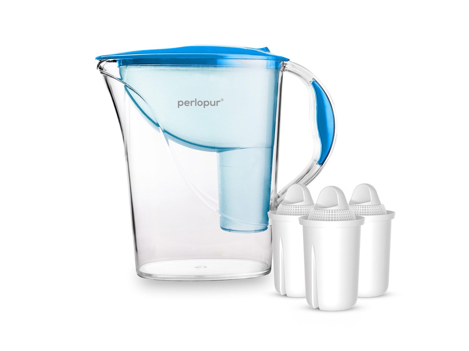 PerloPur Wasserfilter PearlCo Wasserfilter Standard Blau Inkl. 3 Universal Filterkartuschen