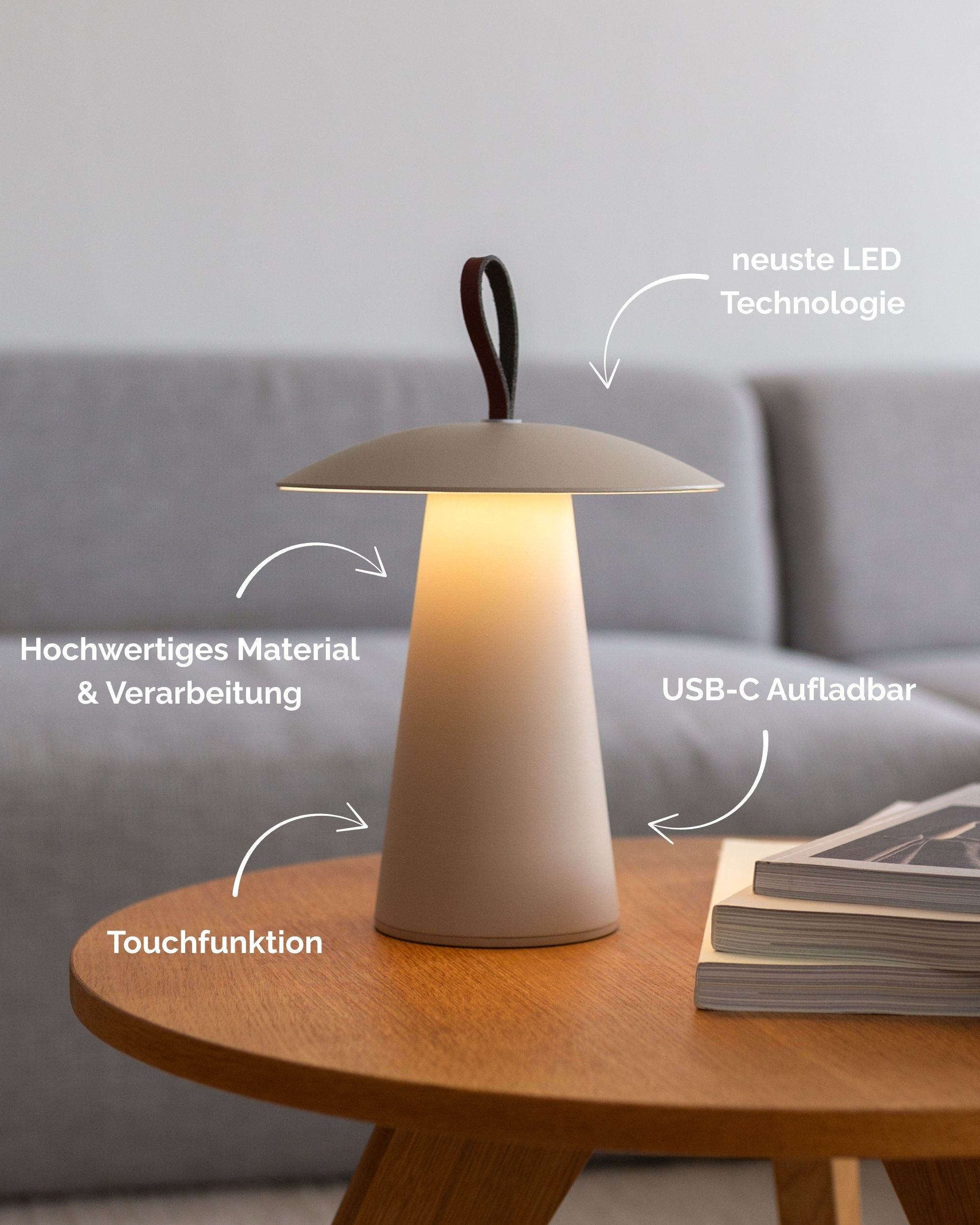 LUUK Studio LED Tischleuchte Lyvo, LED fest integriert, Tageslichtweiß, warmweiß, LED Tischlampe, kabellos, stufenlos dimmbar, IP 54