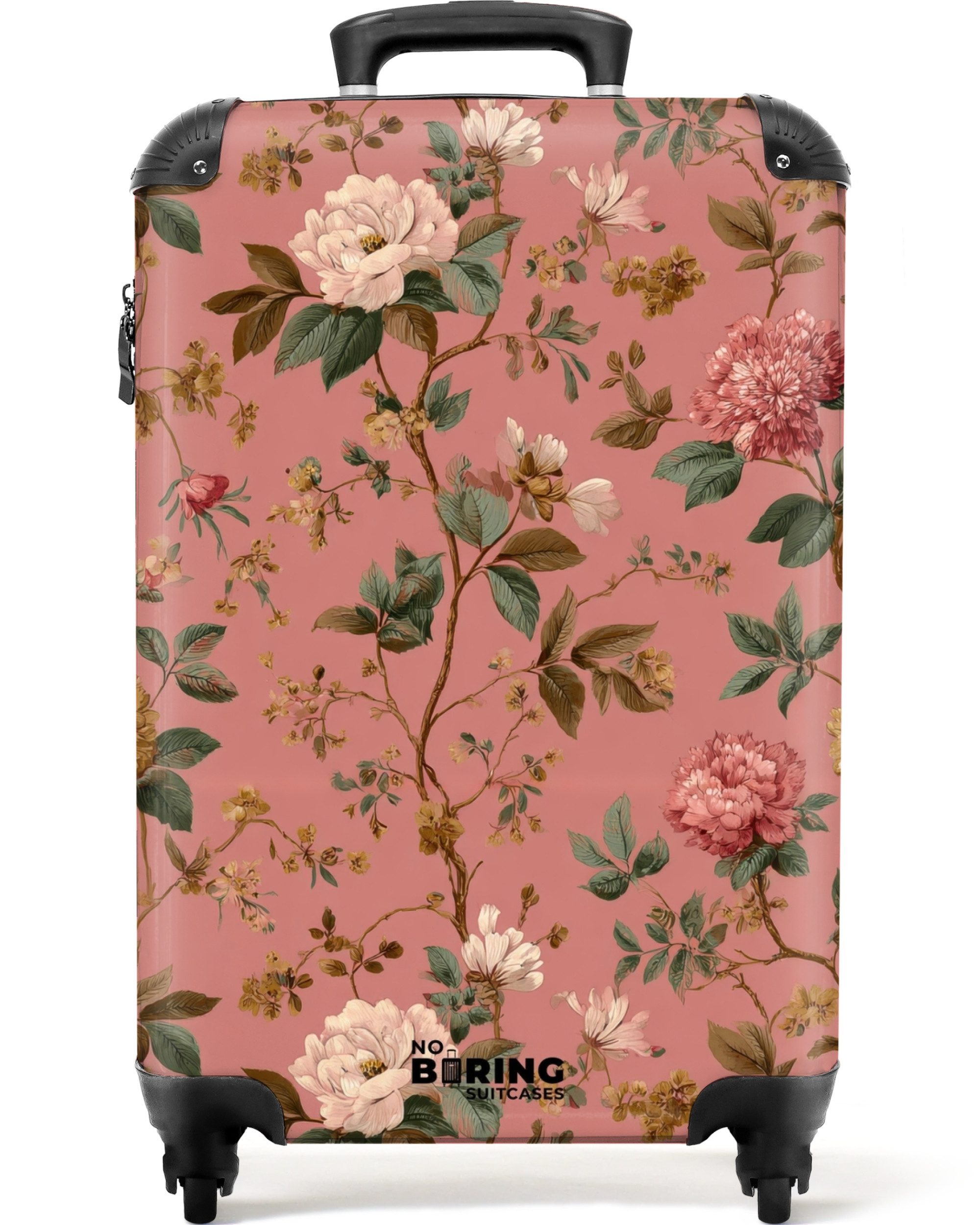 NoBoringSuitcases.com© Hartschalen-Trolley Klassisch - Botanisch - Rosa 55x35x20cm, Kinder Koffer Klein, Trolley Handgepäck, Reisekoffer