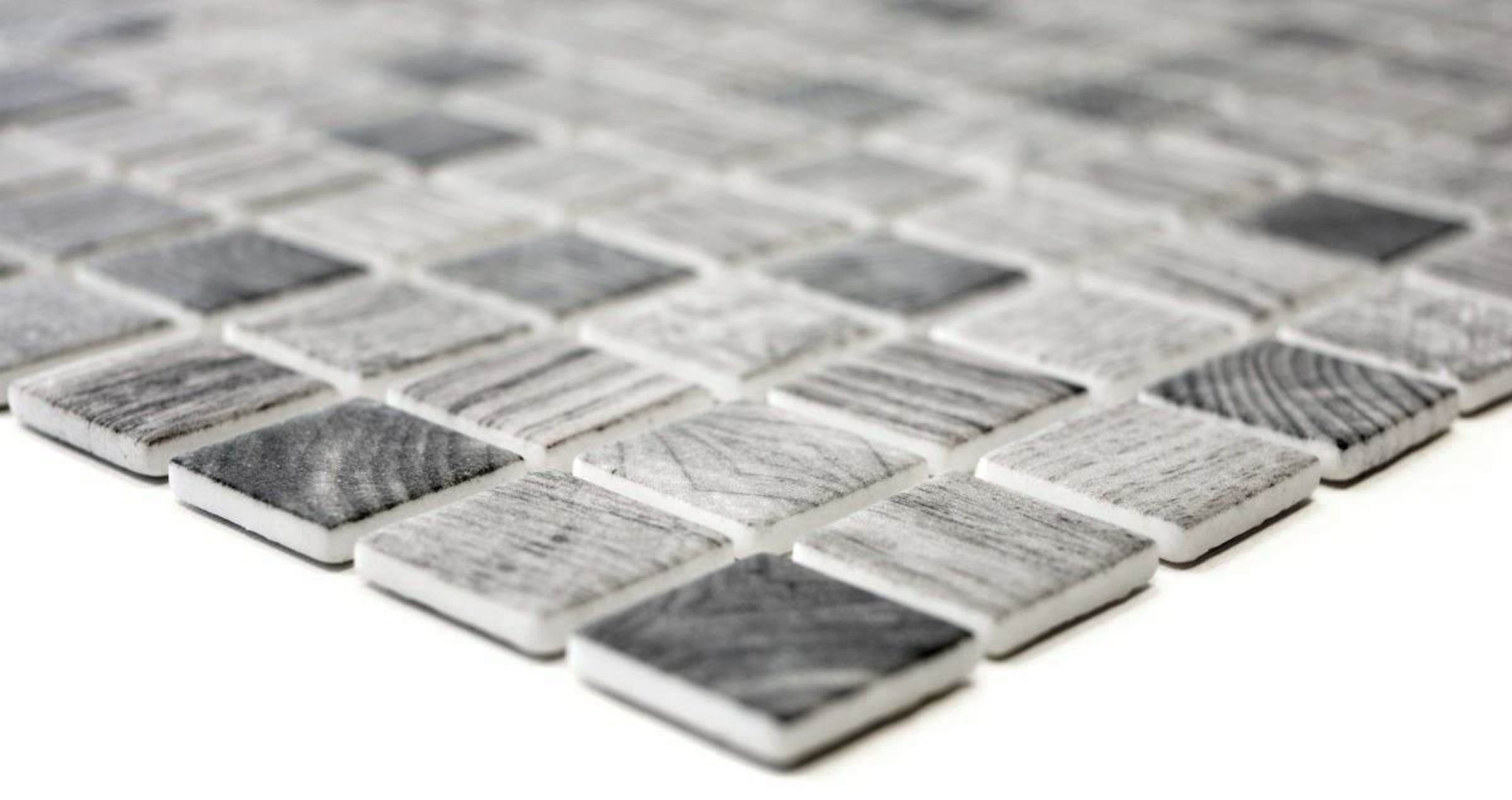 Glasmosaik Holzstruktur Mosani Wandbelag Recycling Nachhaltiger hellgrau Mosaikfliesen