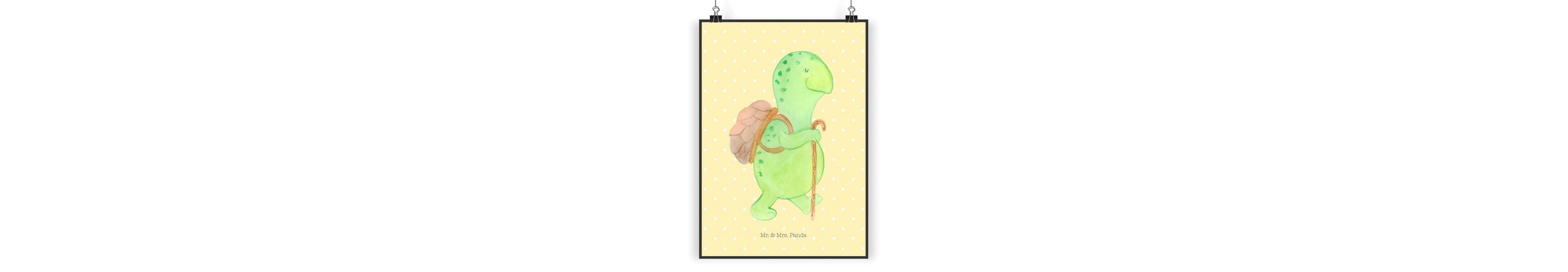Mr. & Mrs. Panda Poster »Schildkröte Wanderer Gelb Pastell Geschenk