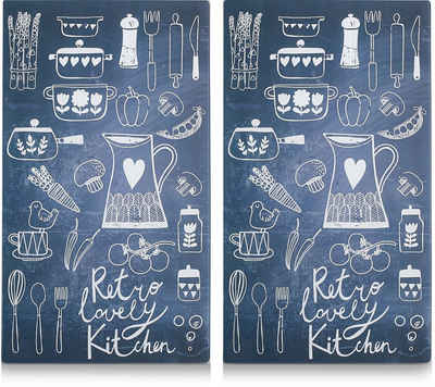 Zeller Present Schneide- und Abdeckplatte Lovely Kitchen, ESG-Sicherheitsglas, (Set, 2 tlg), 6 rutschfesten Elastikfüßen pro Platte