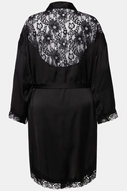 Ulla Popken Bademantel Kimono Satin Spitze, lang, Materialmix