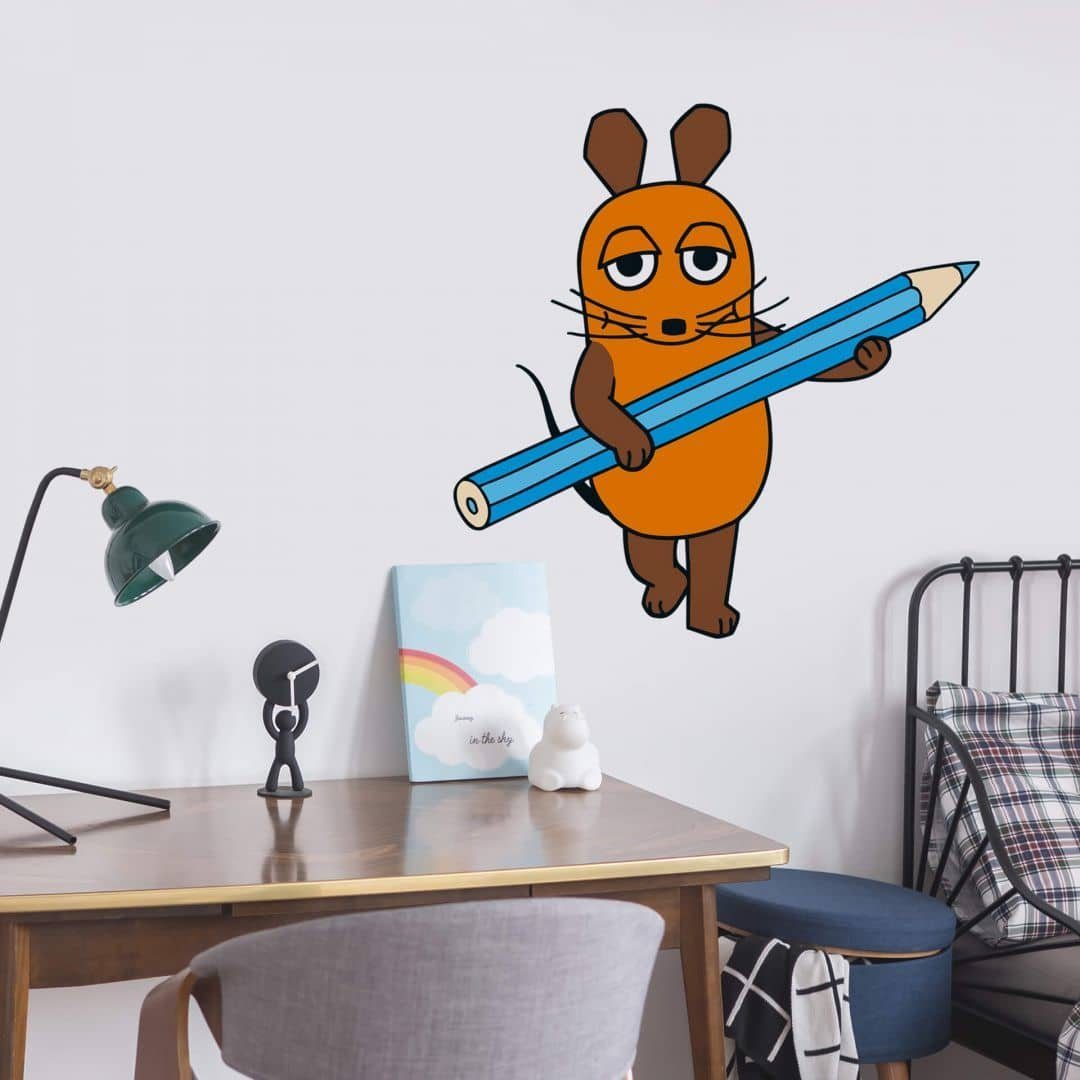 Die Maus Wandtattoo Kinderzimmer Wandsticker Buntstift Grundschule Kinder Wandbild, selbstklebend, entfernbar